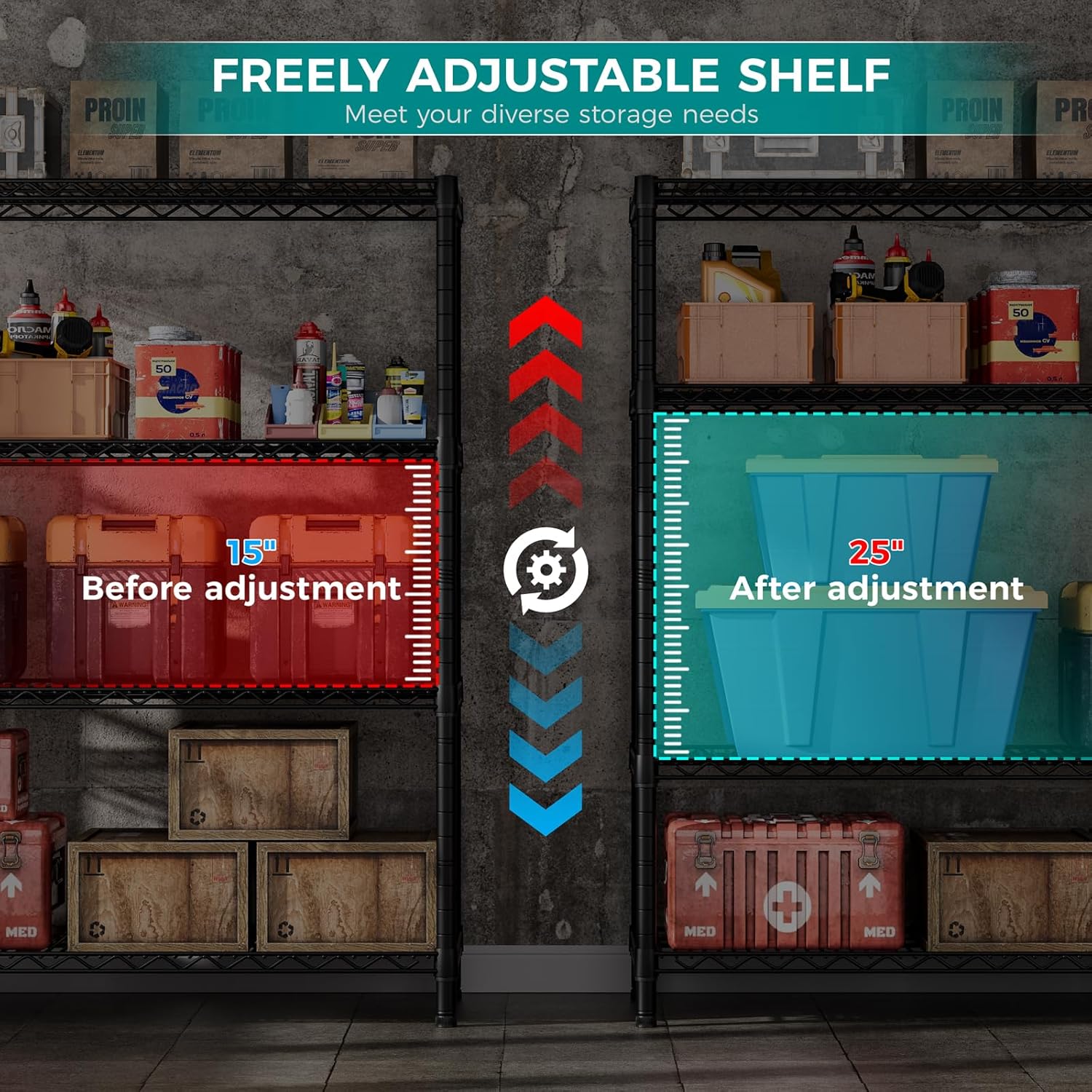 SINGAYE 4 Shelves Adjustable Shelf Heavy Duty Shelves 1400LBS Wire Storage Shelving Metal Organizer Wire Rack Black 18" D X 46" W X 59" H