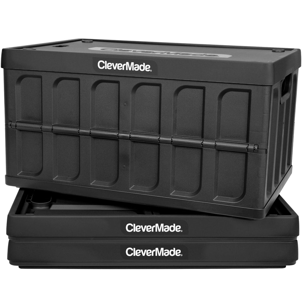 CleverMade Collapsible Storage Bins with Lids (62L, 3 Pack) – Heavy Duty Foldable Plastic Storage Crates for Garage, Closet & Trunk Organization - Ocean