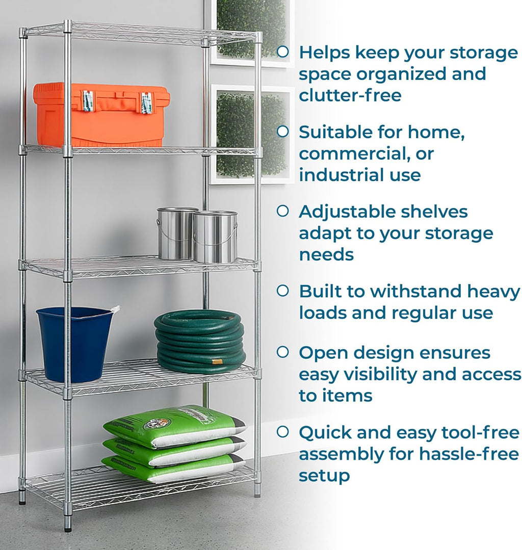 Honey-Can-Do 5-Tier Adjustable Shelving Unit, Chrome SHF-09685 Chrome, 1750lbs (350-lb Weight Capacity Per Shelf)