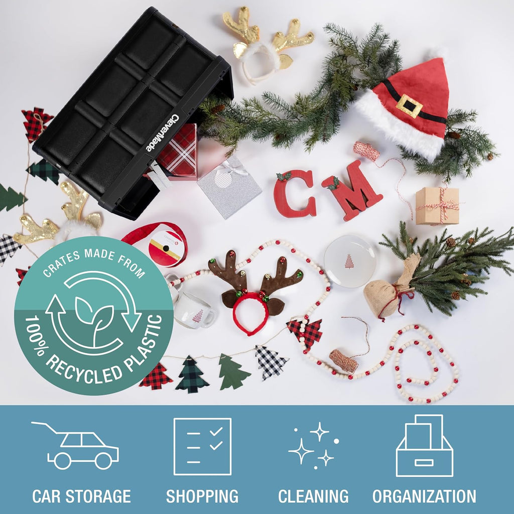 CleverMade Collapsible Storage Bins 46L (3-Pack) – Heavy Duty Collapsible Plastic Storage Bins, Stackable Folding Storage Bins for Car, Garage, Home Organization - Foldable Bins, Obsidian