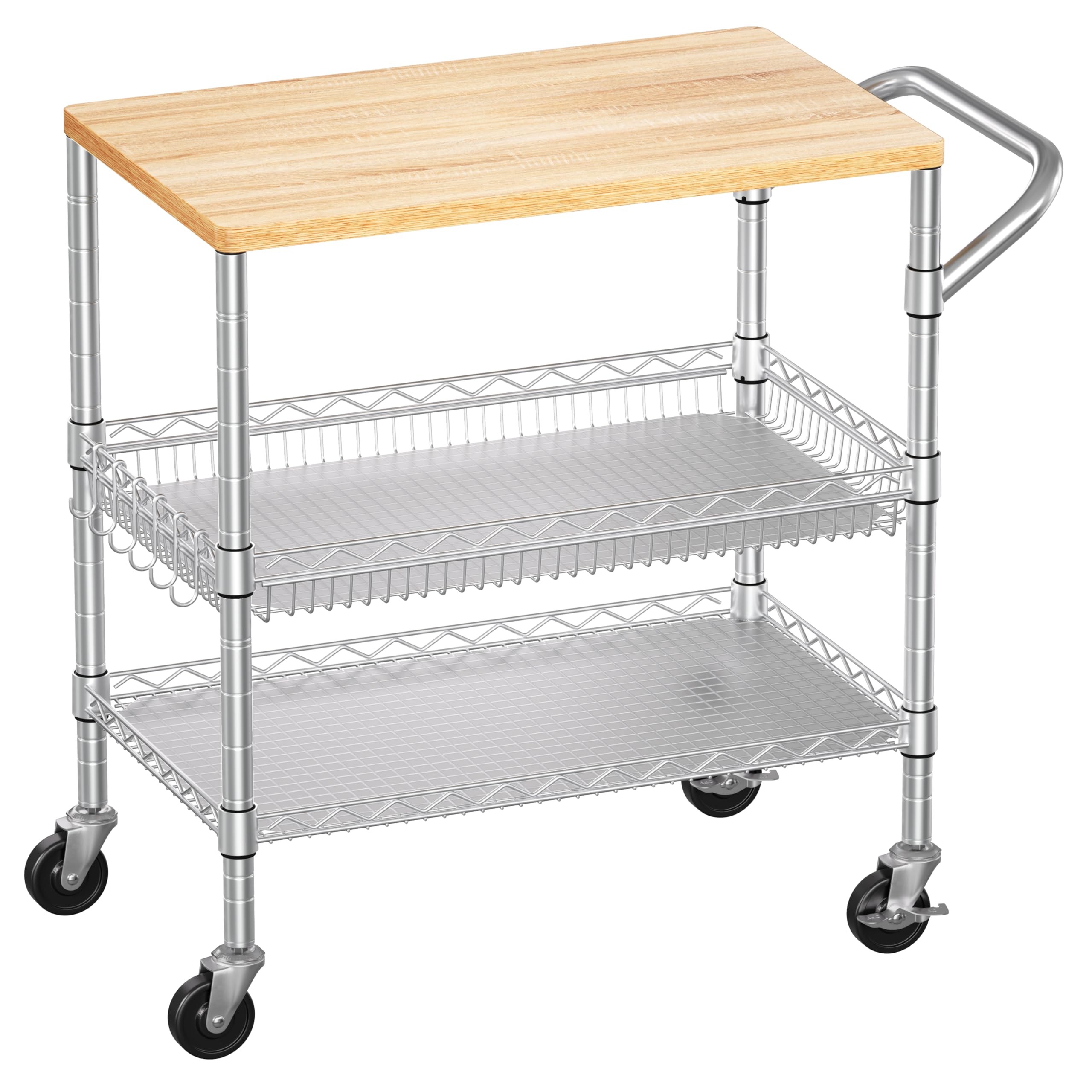 WDT 990Lbs Capacity Heavy Duty Rolling Utility Cart, NSF Rolling Carts with Wheels,Commercial Grade Metal Cart with Handle Bar & Shelf Liner,Trolley Serving Cart for Restaurant,Kitchen,Gray