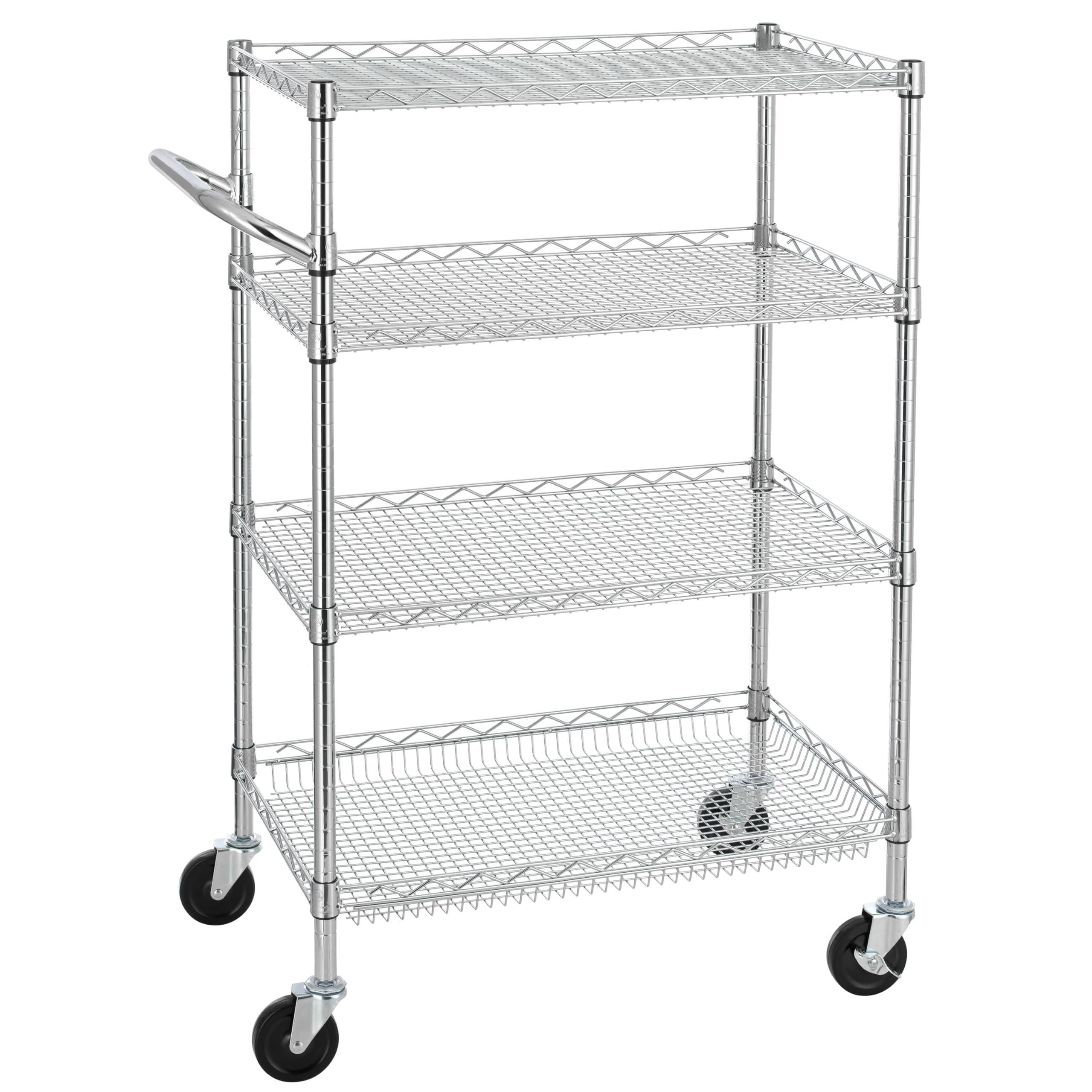 Finnhomy 3 Tier Heavy Duty Commercial Grade Utility Cart, Wire Rolling Cart with Handle Bar, Steel Service Cart with Wheels, Utility Shelf Plant Display Shelf Food Storage Trolley, NSF Listed