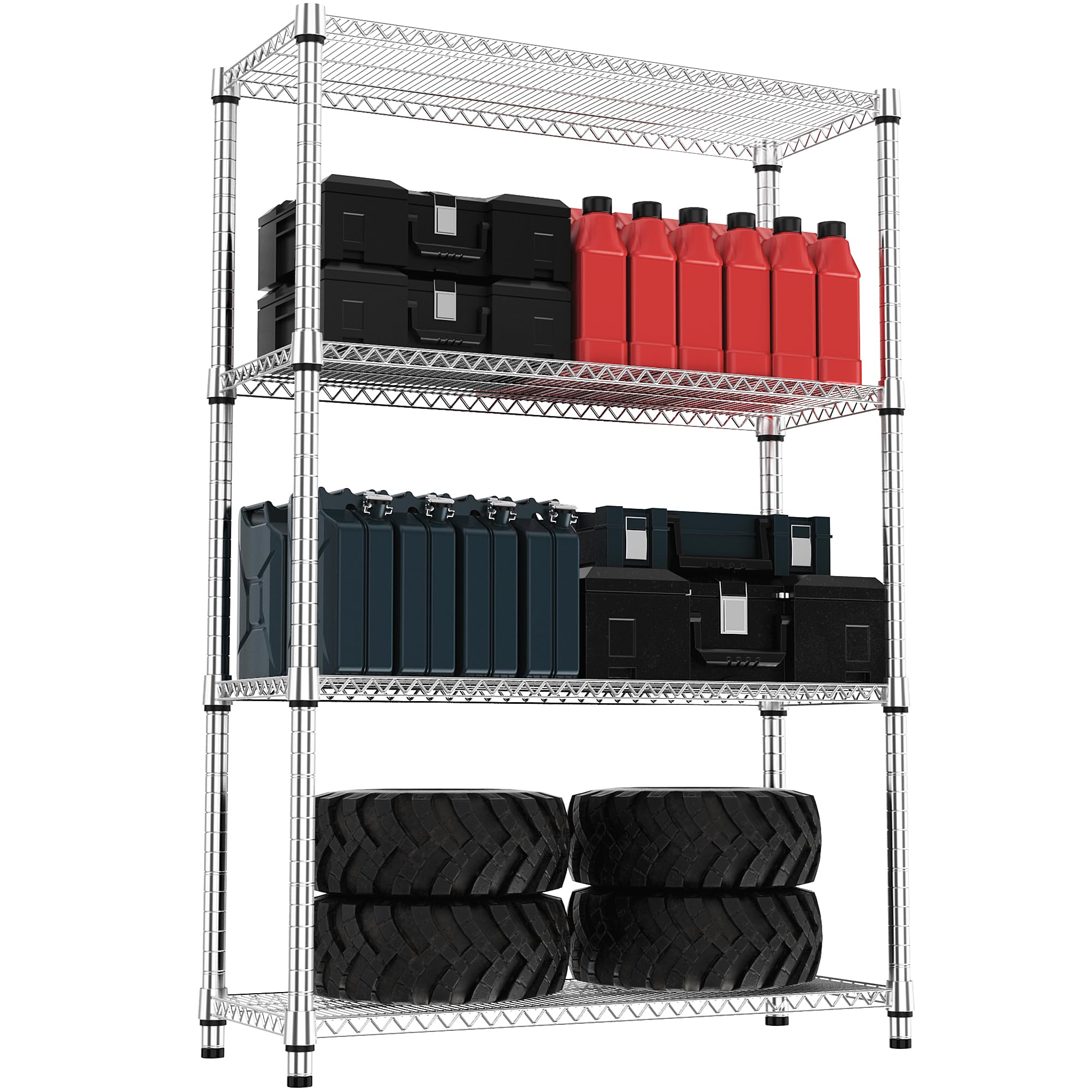 M MZG 5-Shelf Storage Shelves,Wire Shelving Heavy Duty Metal Storage Shelving Unit Adjustable Garage Shelving Rack Pantry Kitchen (Chrome, 4 Tier,15.8" D x 45.3" W x 59.4" H)