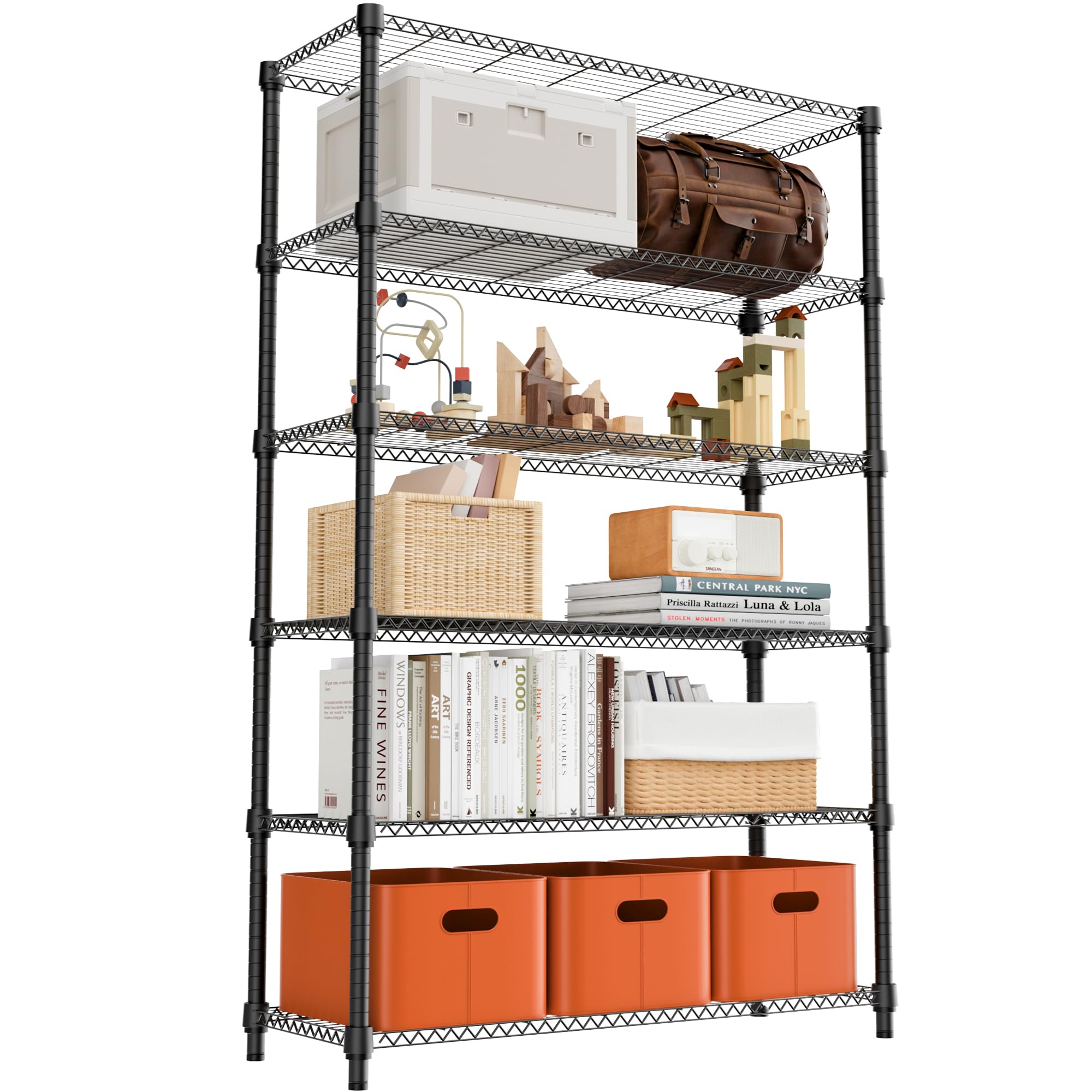 M MZG 5-Shelf Storage Shelves,Wire Shelving Heavy Duty Metal Storage Shelving Unit Adjustable Garage Shelving Rack Pantry Kitchen (Chrome, 4 Tier,15.8" D x 45.3" W x 59.4" H)