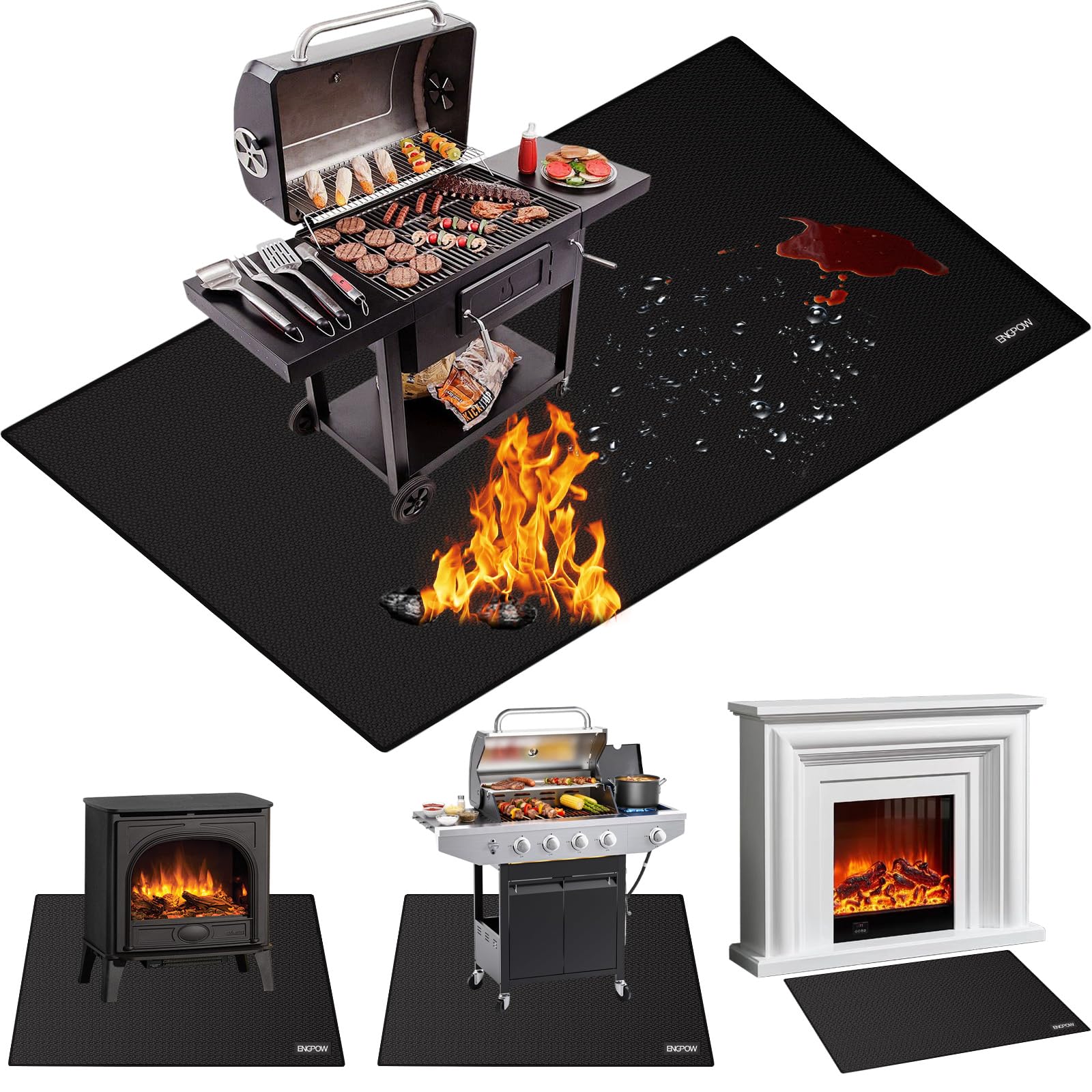 ENGPOW Large 68 x 48 inches Under Grill Mat for Outdoor Grill, Double-Sided Fireproof Indoor Fireplace Mat Fire Pit Mat, Oil-Proof Waterproof BBQ Mat for Deck Patio Lawn,Reusable and Easy to Clean