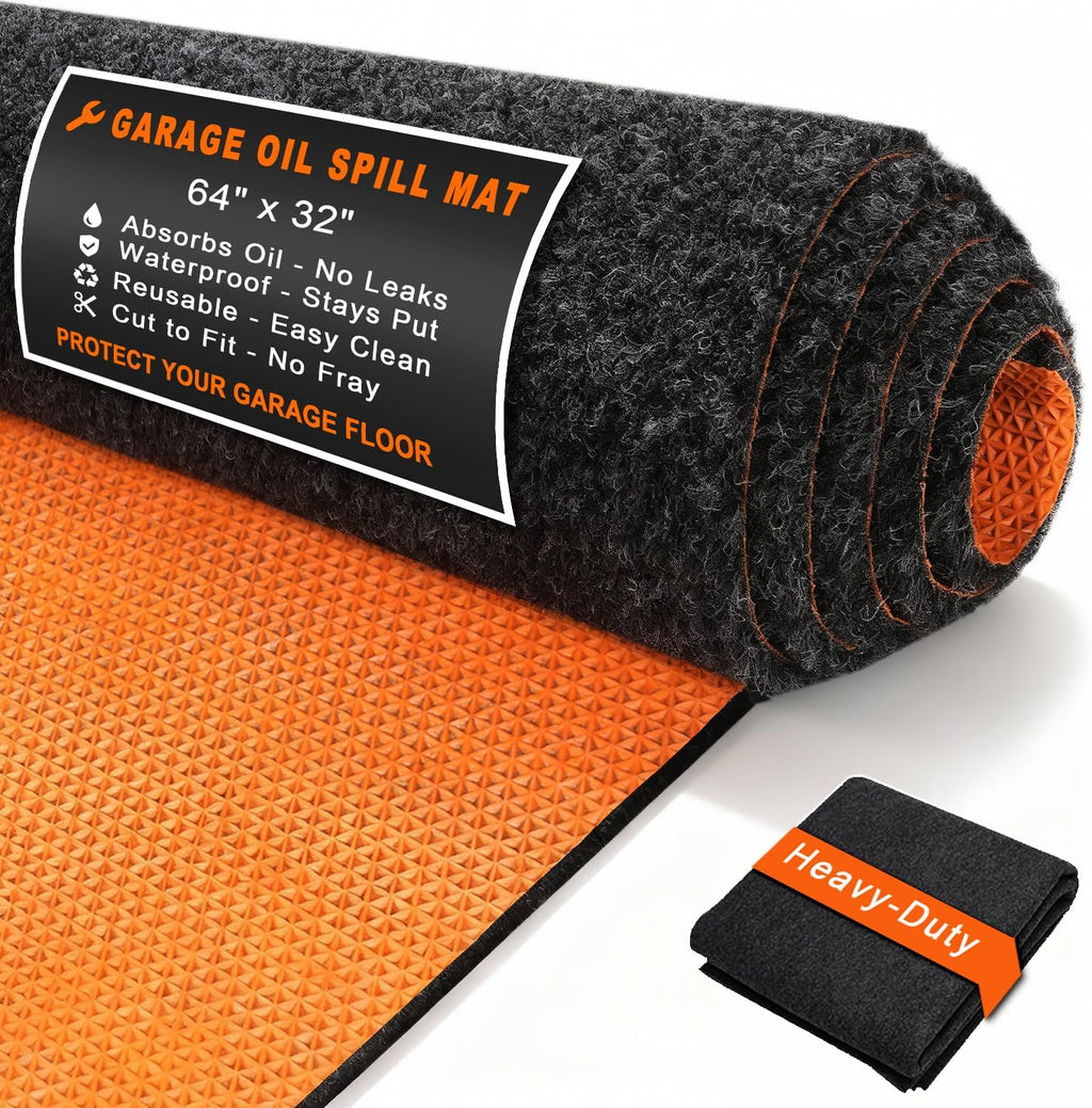 Golener Oil Spill Mat - 64”x32” Garage Floor Mat for Under Car, Rubber Floor Mats, Absorbent Oil Mat, Protect Floor from Spills & Stains, Waterproof, Reusable, Washable, Durable, Heavy Duty, Black