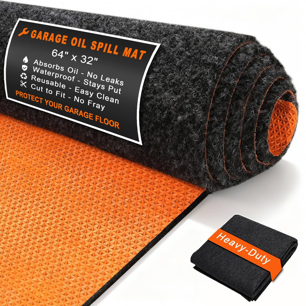 Golener Oil Spill Mat - 64”x32” Garage Floor Mat for Under Car, Rubber Floor Mats, Absorbent Oil Mat, Protect Floor from Spills & Stains, Waterproof, Reusable, Washable, Durable, Heavy Duty, Black