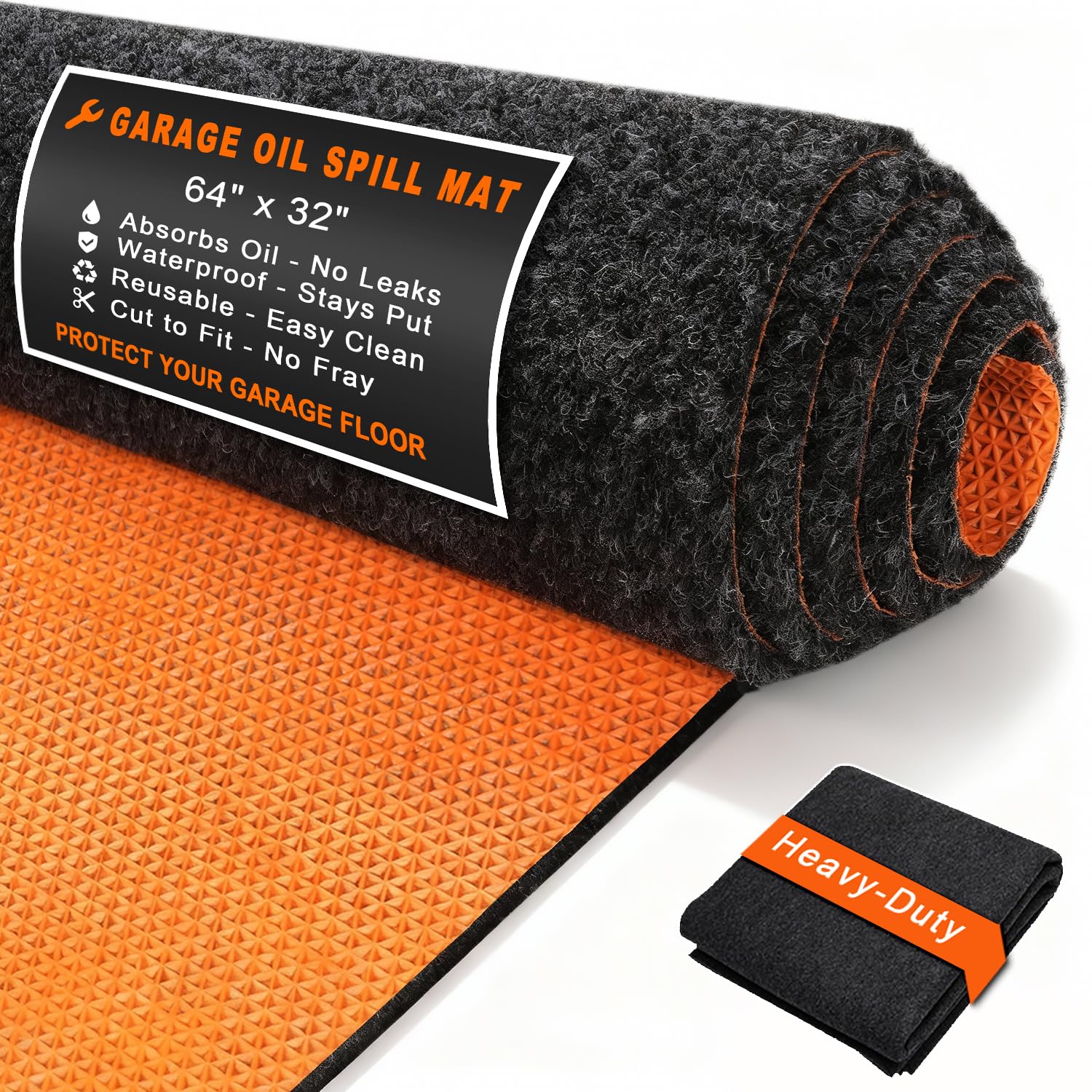 Golener Oil Spill Mat - 64”x32” Garage Floor Mat for Under Car, Rubber Floor Mats, Absorbent Oil Mat, Protect Floor from Spills & Stains, Waterproof, Reusable, Washable, Durable, Heavy Duty, Black