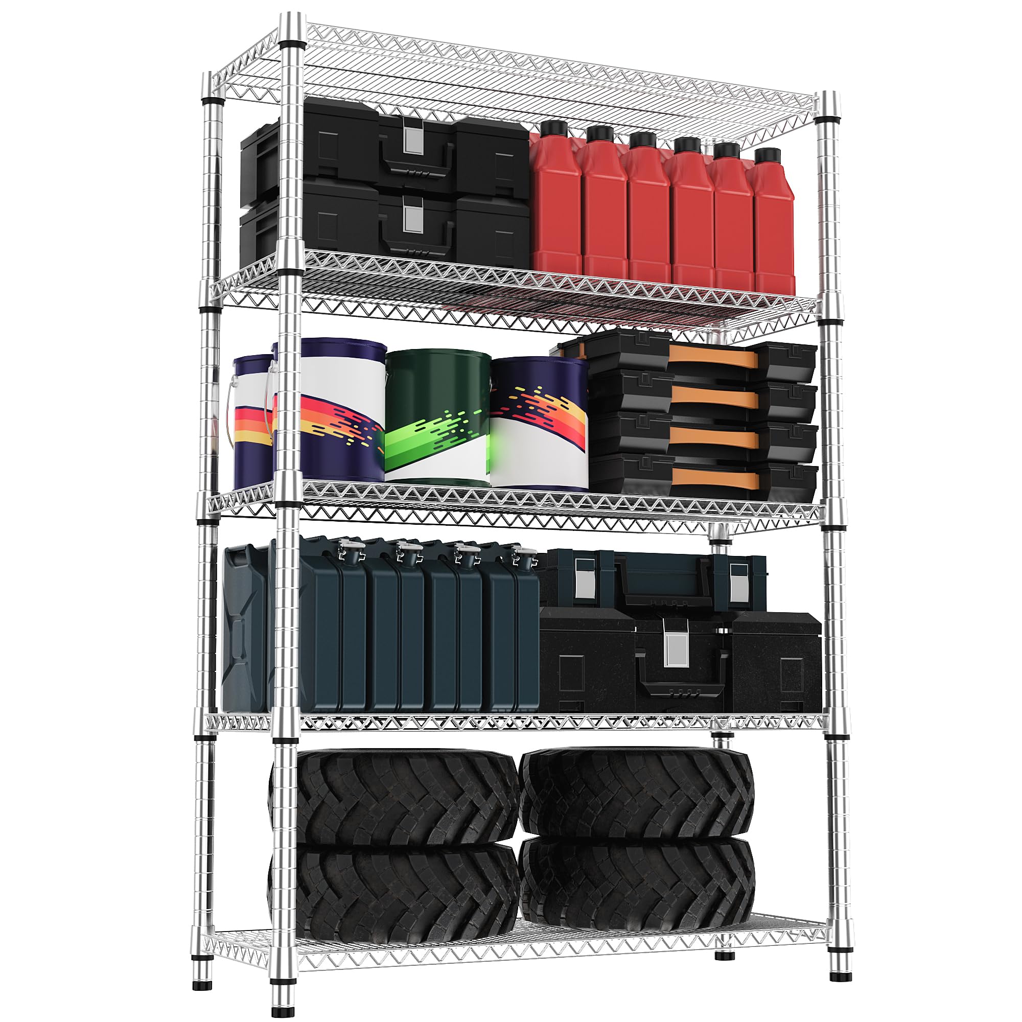 M MZG 5-Shelf Storage Shelves,Wire Shelving Heavy Duty Metal Storage Shelving Unit Adjustable Garage Shelving Rack Pantry Kitchen (Chrome, 4 Tier,15.8" D x 45.3" W x 59.4" H)