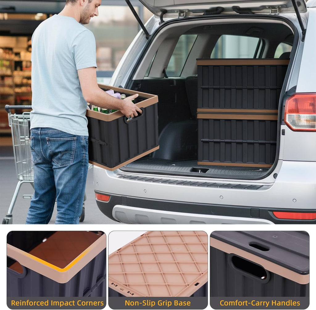 Citylife 64L Collapsible Storage Bins with Lids Plastic Storage Containers for Organizing Stackable Storage Box Large Heavy Duty Utility Crates, 2 Packs