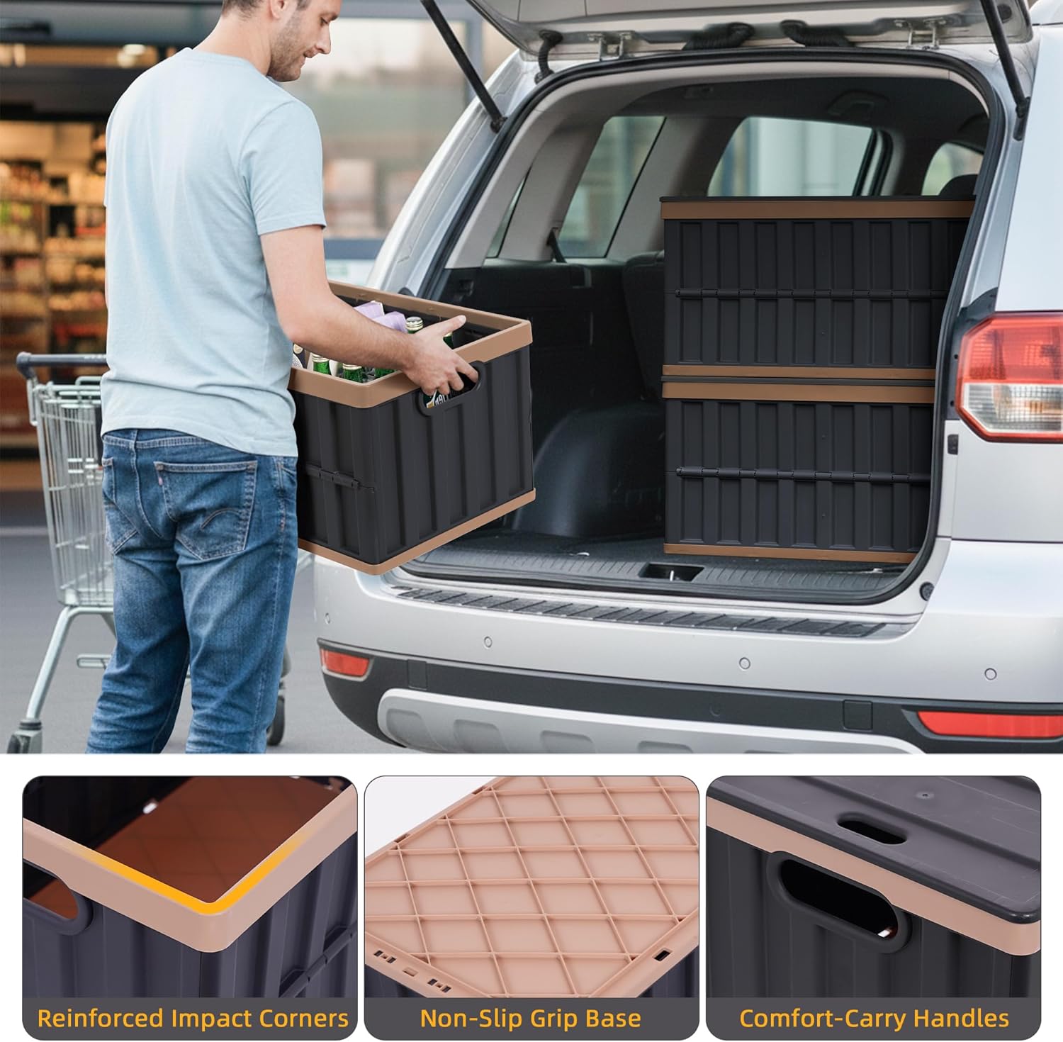 Citylife 64L Collapsible Storage Bins with Lids Plastic Storage Containers for Organizing Stackable Storage Box Large Heavy Duty Utility Crates, 2 Packs