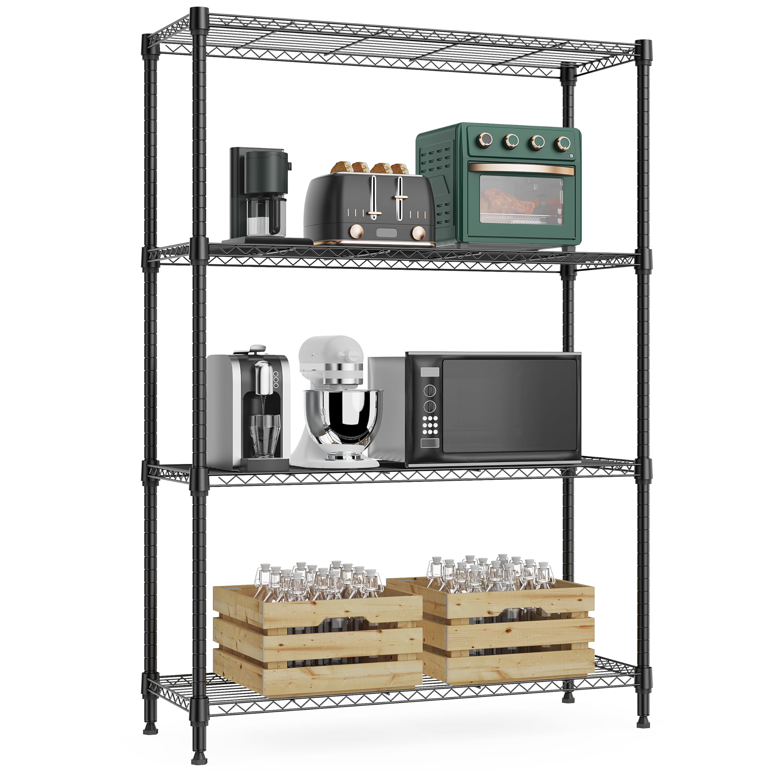 M MZG 5-Shelf Storage Shelves,Wire Shelving Heavy Duty Metal Storage Shelving Unit Adjustable Garage Shelving Rack Pantry Kitchen (Chrome, 4 Tier,15.8" D x 45.3" W x 59.4" H)