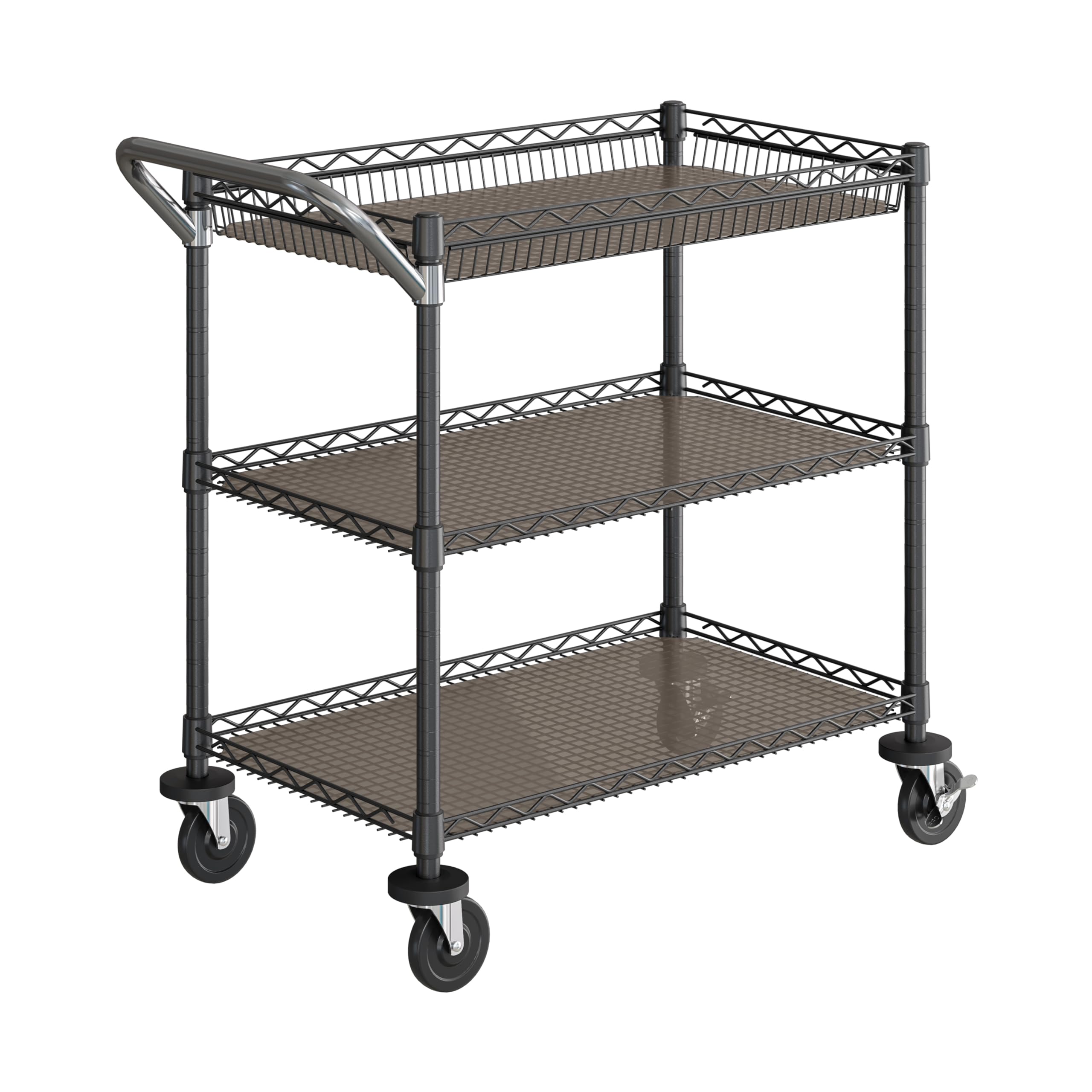 Seville Classics UltraDurable NSF Commercial Heavy Duty Metal Rolling Utility Cart, w/ Steel Shelves, Handle Bar for Restaurant, Garage, Warehouse, Kitchen, Office, Top Shelf (36"W x 18"D)
