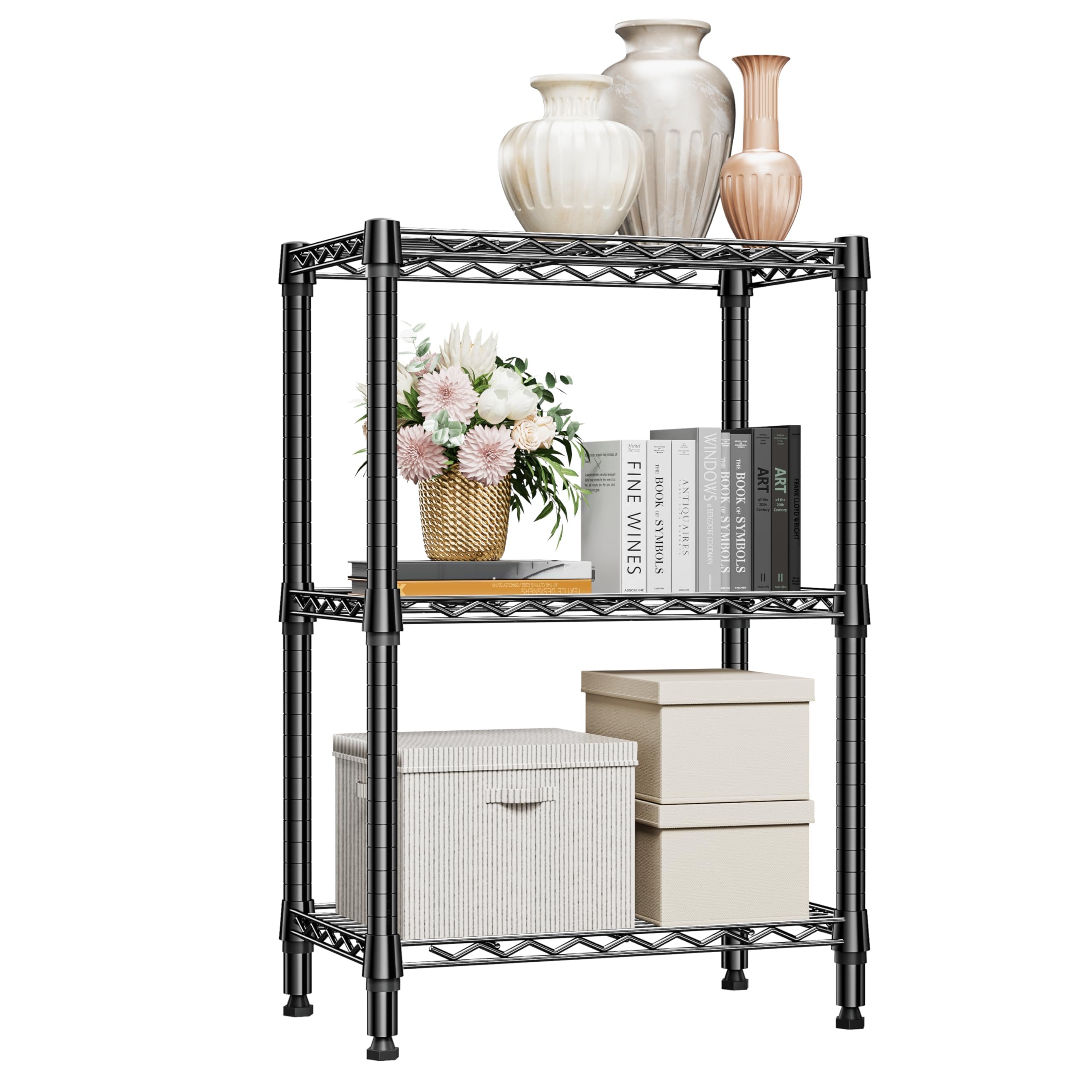M MZG 5-Shelf Storage Shelves,Wire Shelving Heavy Duty Metal Storage Shelving Unit Adjustable Garage Shelving Rack Pantry Kitchen (Chrome, 4 Tier,15.8" D x 45.3" W x 59.4" H)