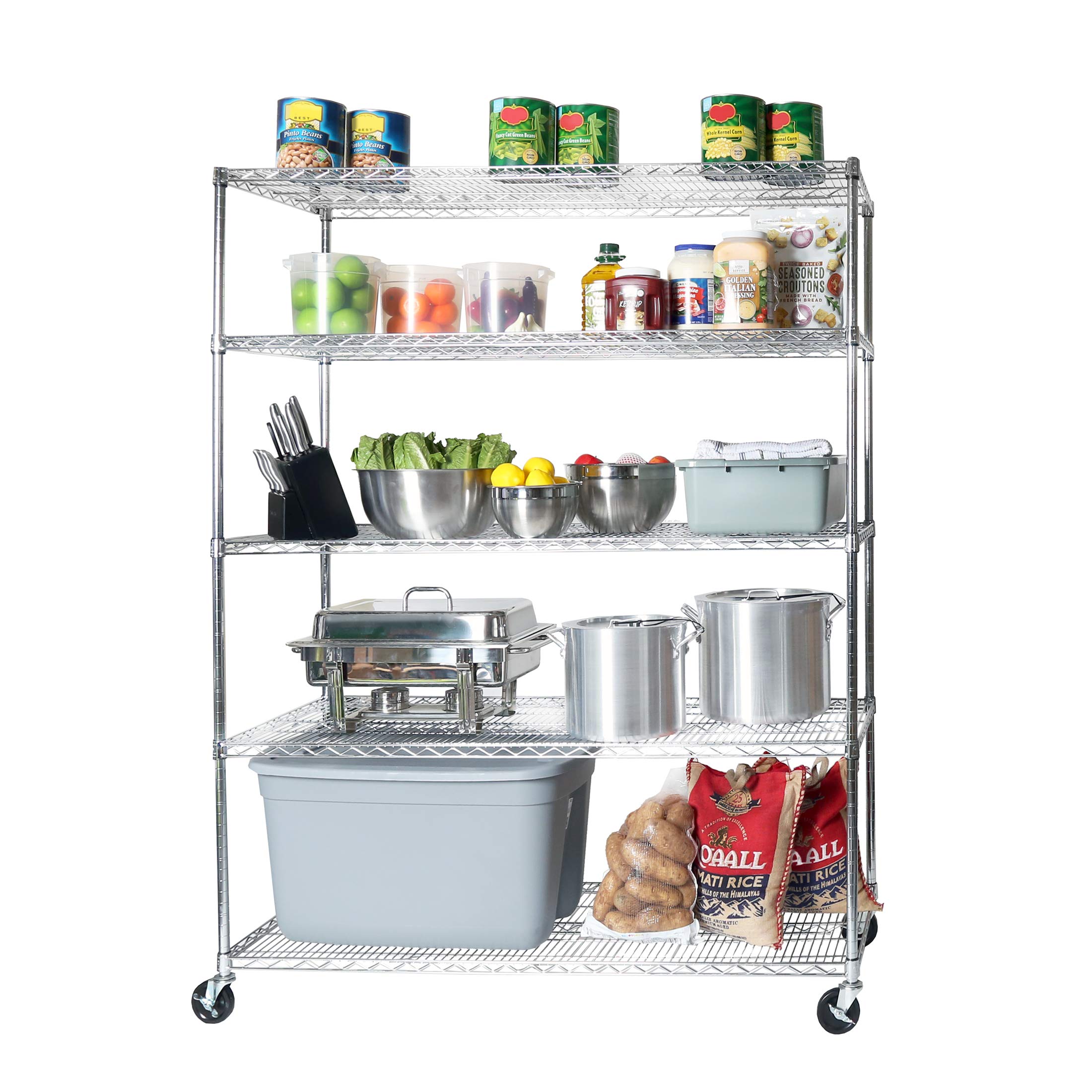 Seville Classics UltraDurable Heavy Duty NSF Solid Steel Wire Rack Storage Unit Organizer for Garage, Warehouse, Office, Restaurant, Classroom, Kitchen, 5-Tier Shelving, 48" W x 18" D