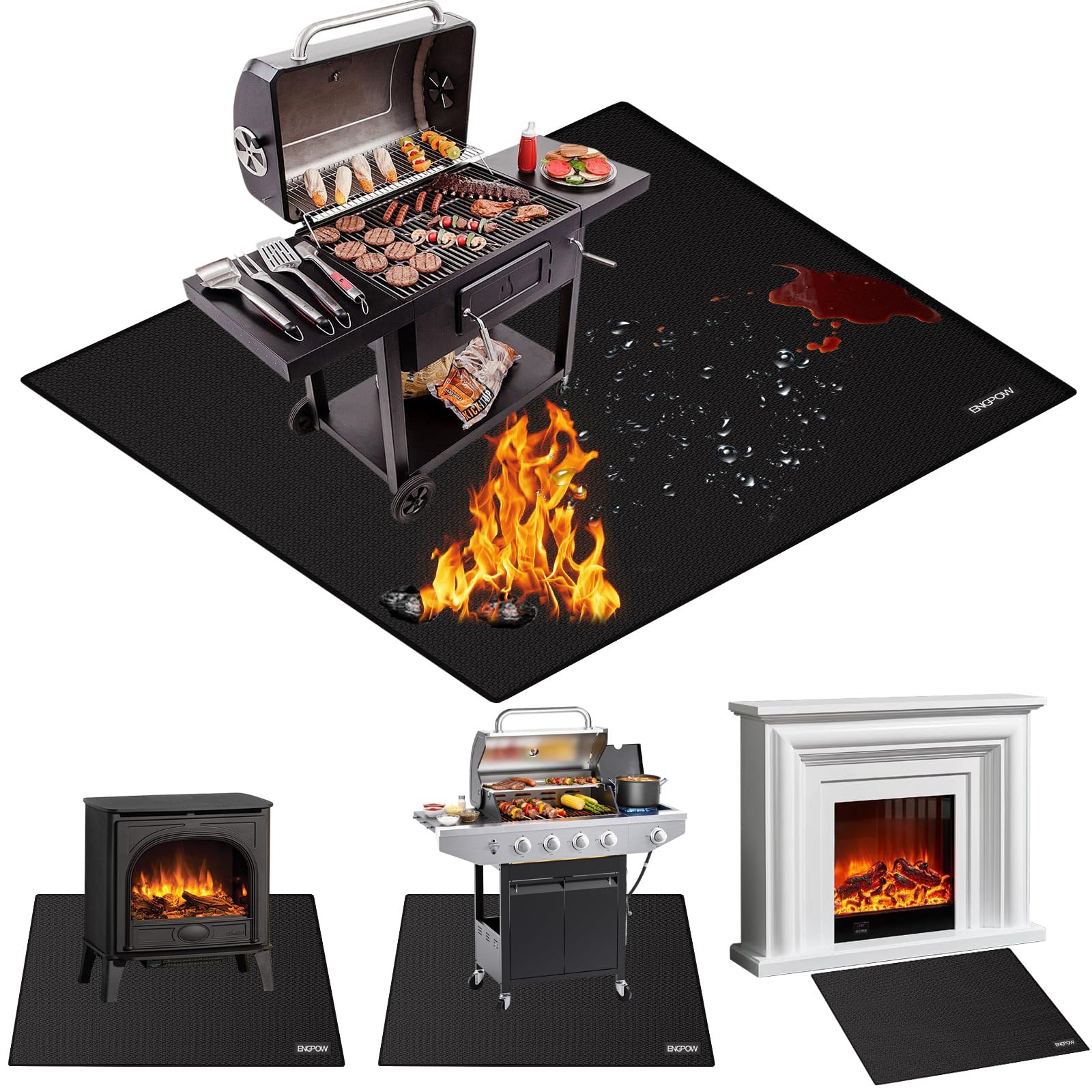 ENGPOW Large 68 x 48 inches Under Grill Mat for Outdoor Grill, Double-Sided Fireproof Indoor Fireplace Mat Fire Pit Mat, Oil-Proof Waterproof BBQ Mat for Deck Patio Lawn,Reusable and Easy to Clean