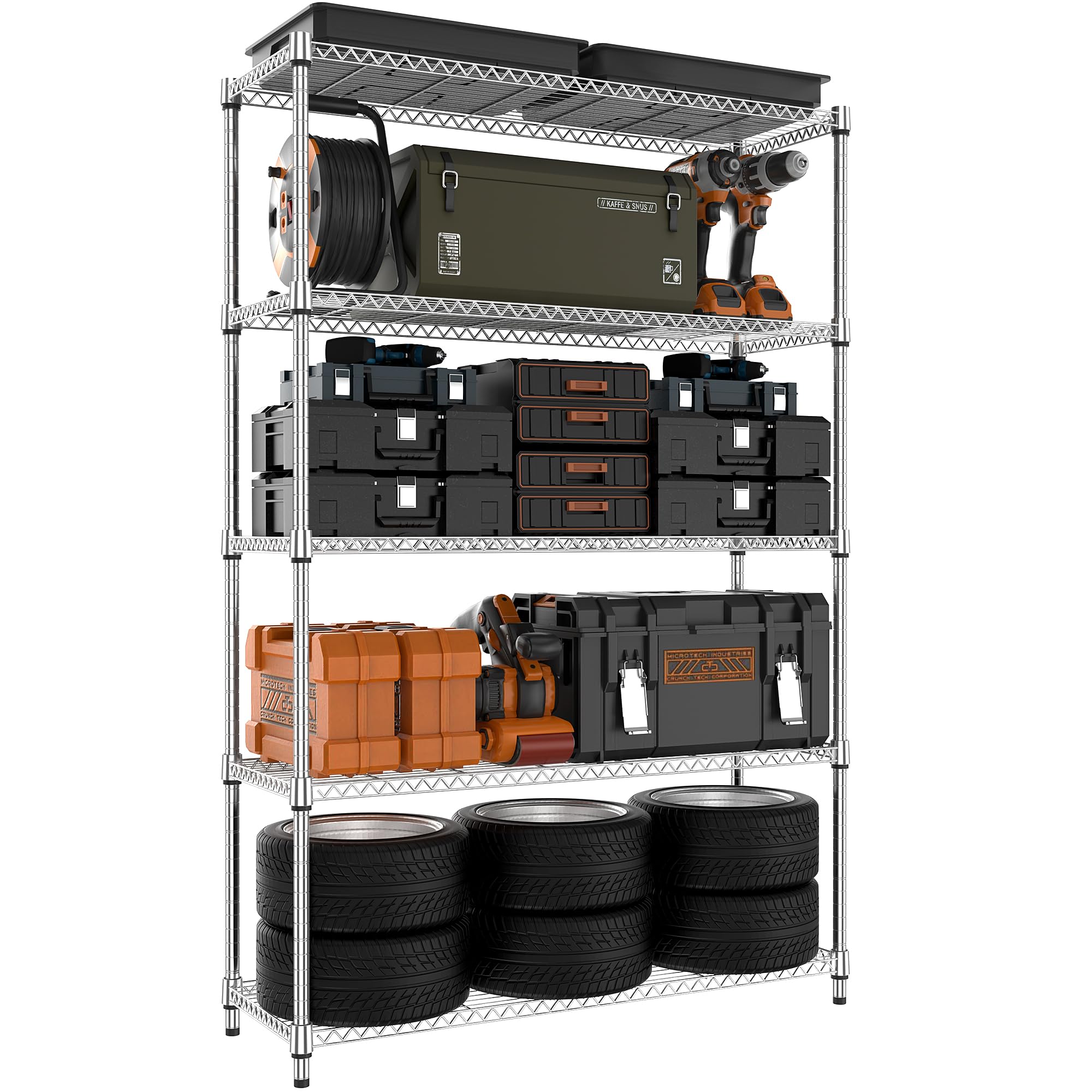M MZG 5-Shelf Storage Shelves,Wire Shelving Heavy Duty Metal Storage Shelving Unit Adjustable Garage Shelving Rack Pantry Kitchen (Chrome, 4 Tier,15.8" D x 45.3" W x 59.4" H)