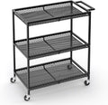 3 Tier Rolling Utility Kitchen Cart, Heavy Duty Wire Rolling Cart on Wheels, Commercial Metal Serving Carts with Handle, Kitchen Island Plant Shelf Food Storage Trolley for Laundry, Office, Garage