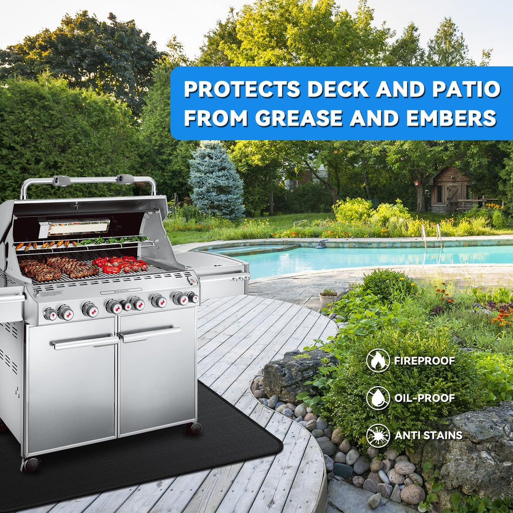 Large 75 x 40 inch Under Grill Mats for Outdoor Grill, Double-Sided Fireproof Deck Patio Protector Mat, Waterproof Oil-Proof BBQ Floor Pad Indoor Fire Pit Fireplace Mat