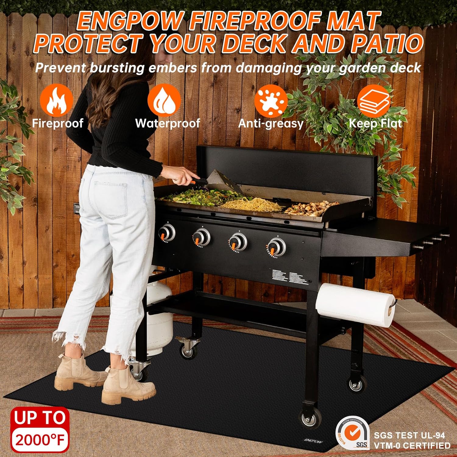 ENGPOW Large 68 x 48 inches Under Grill Mat for Outdoor Grill, Double-Sided Fireproof Indoor Fireplace Mat Fire Pit Mat, Oil-Proof Waterproof BBQ Mat for Deck Patio Lawn,Reusable and Easy to Clean
