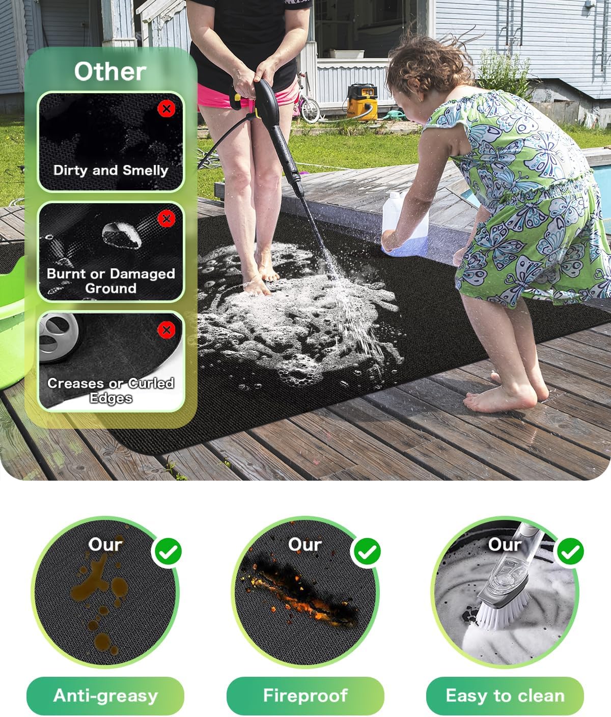 TAOMAND Large 76 x 52 inches Under Grill Mats for Outdoor Grill | Double-Sided Fireproof | Waterproof | Oil-Proof | Easy to Clean | Indoor Fireplace/Fire Pit Mat | Quality BBQ Mat for Deck Patio Lawn