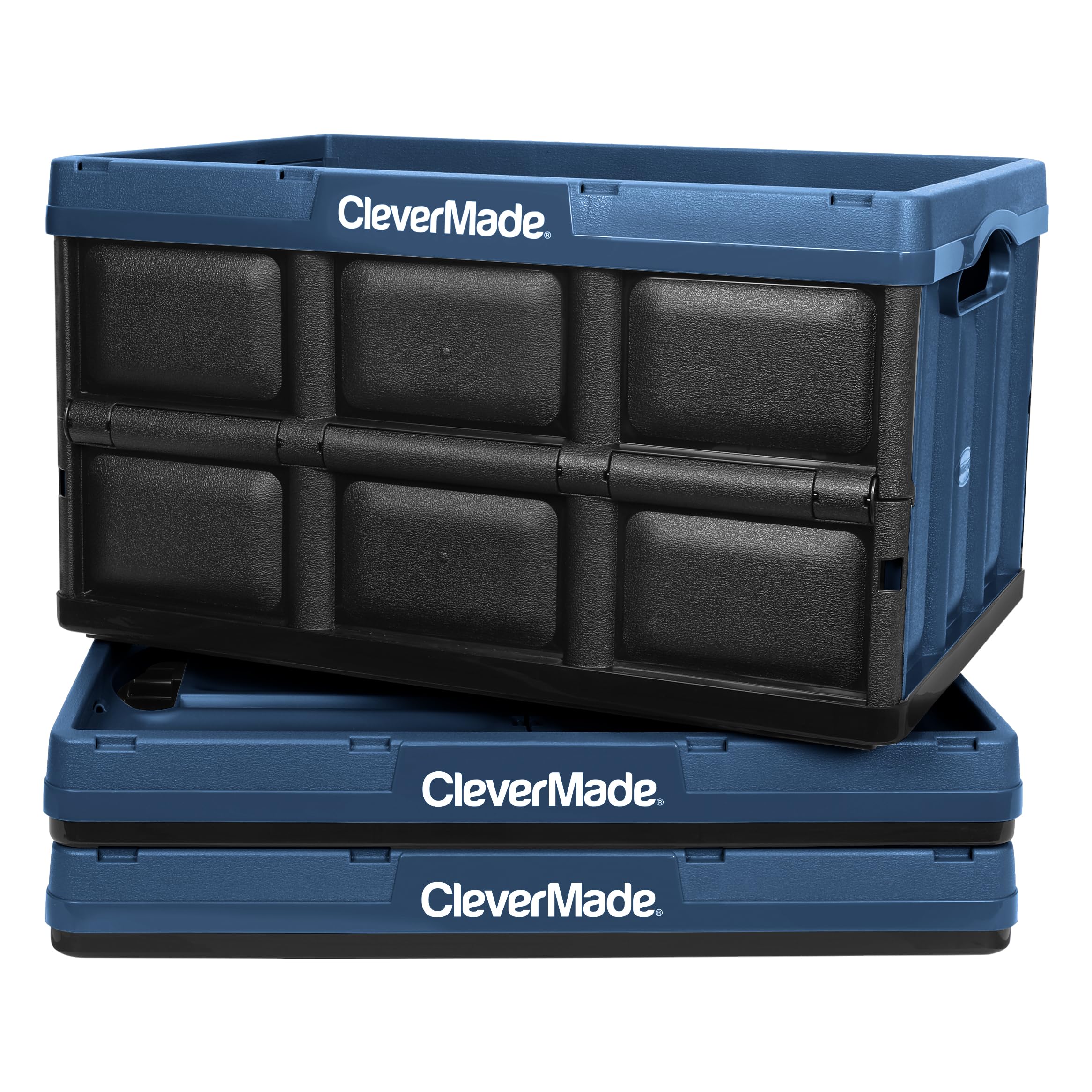 CleverMade Collapsible Storage Bins 62L (3-Pack) – Heavy Duty Collapsible Plastic Storage Bins, Large Stackable Folding Storage Bins for Garage, Car, Grocery & Home Organization - Stone