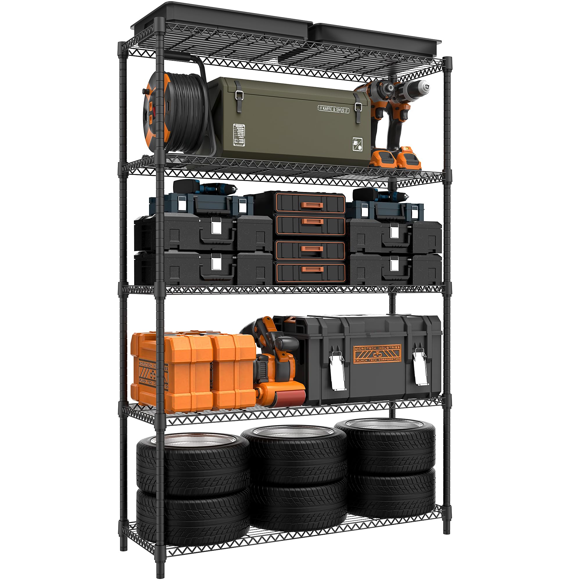 M MZG 5-Shelf Storage Shelves,Wire Shelving Heavy Duty Metal Storage Shelving Unit Adjustable Garage Shelving Rack Pantry Kitchen (Chrome, 4 Tier,15.8" D x 45.3" W x 59.4" H)