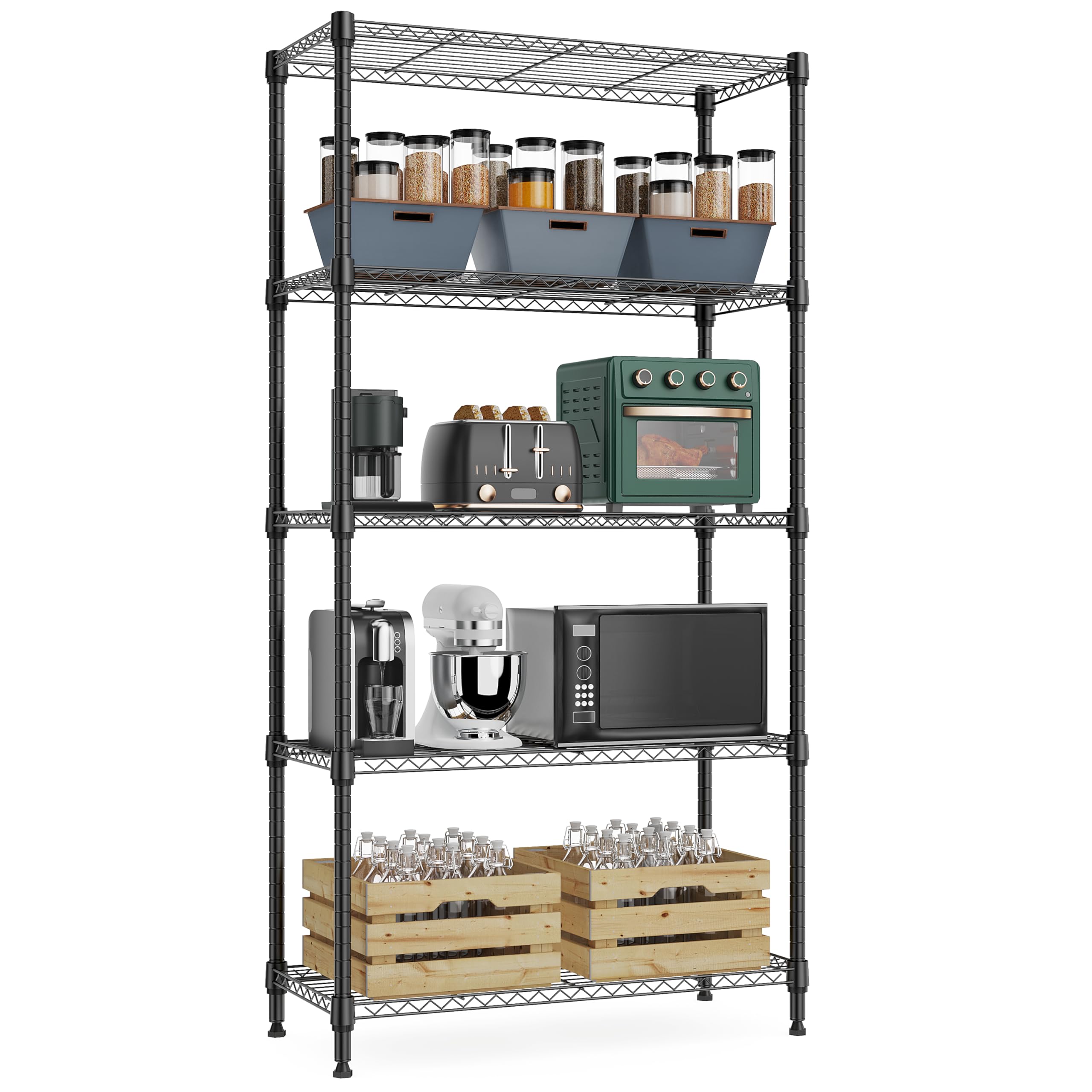 M MZG 5-Shelf Storage Shelves,Wire Shelving Heavy Duty Metal Storage Shelving Unit Adjustable Garage Shelving Rack Pantry Kitchen (Chrome, 4 Tier,15.8" D x 45.3" W x 59.4" H)