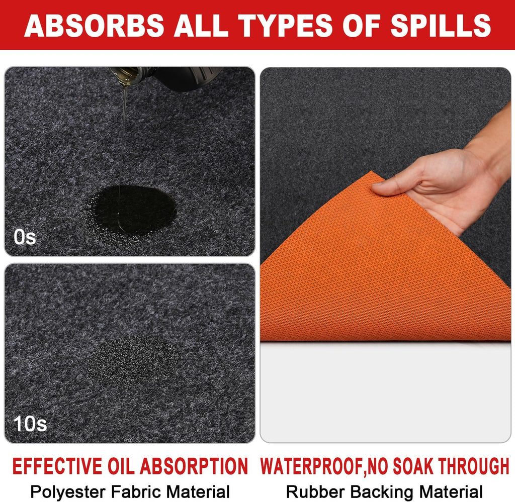 Golener Oil Spill Mat - 64”x32” Garage Floor Mat for Under Car, Rubber Floor Mats, Absorbent Oil Mat, Protect Floor from Spills & Stains, Waterproof, Reusable, Washable, Durable, Heavy Duty, Black