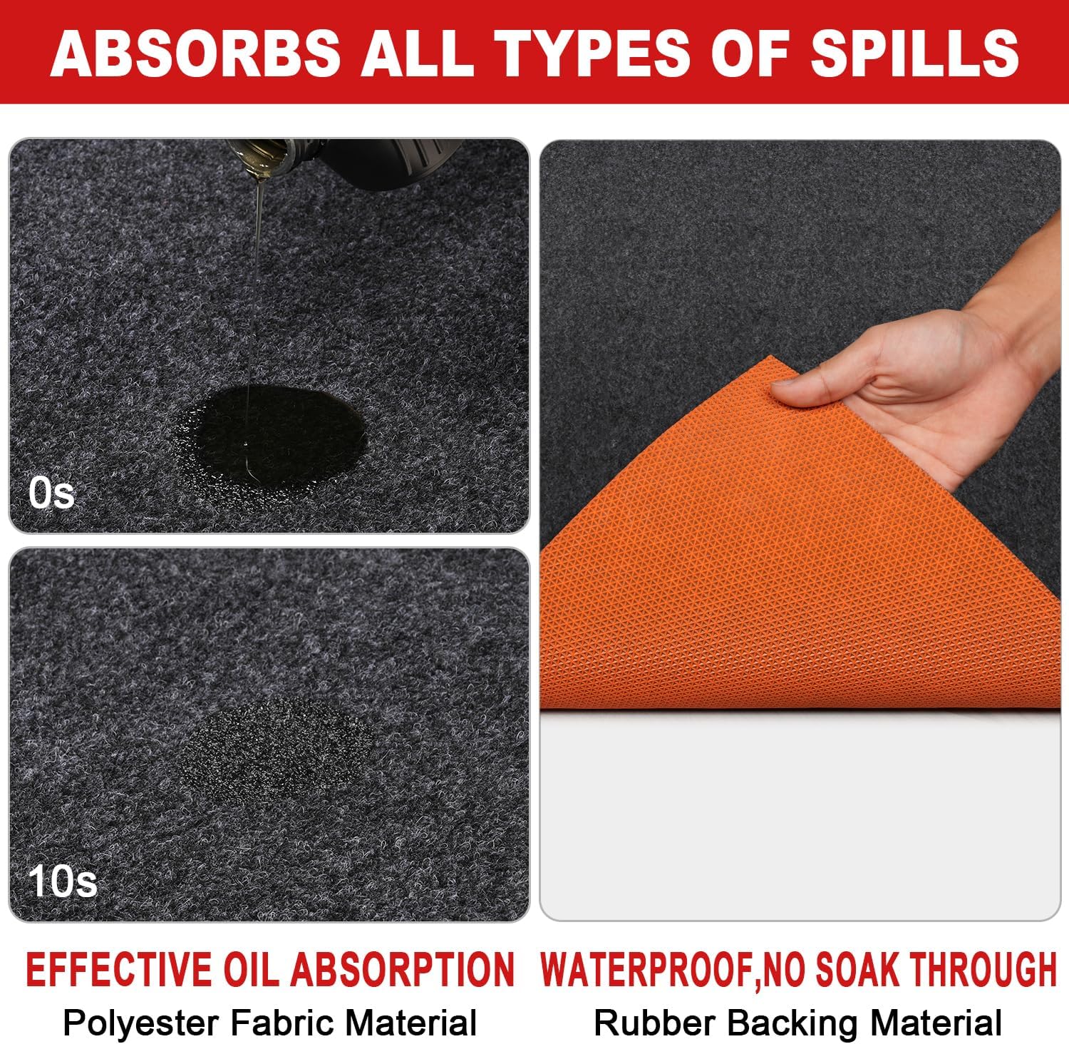 Golener Oil Spill Mat - 64”x32” Garage Floor Mat for Under Car, Rubber Floor Mats, Absorbent Oil Mat, Protect Floor from Spills & Stains, Waterproof, Reusable, Washable, Durable, Heavy Duty, Black