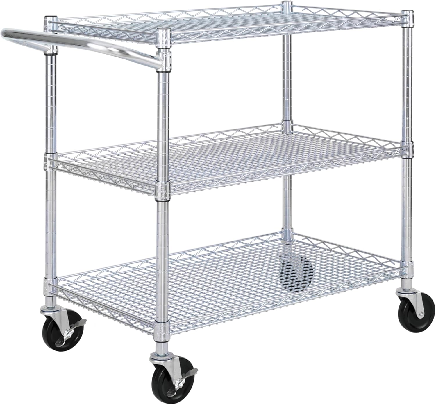 Seville Classics UltraDurable NSF Commercial Heavy Duty Metal Rolling Utility Cart, w/ Steel Shelves, Handle Bar for Restaurant, Garage, Warehouse, Kitchen, Office, Top Shelf (36"W x 18"D)