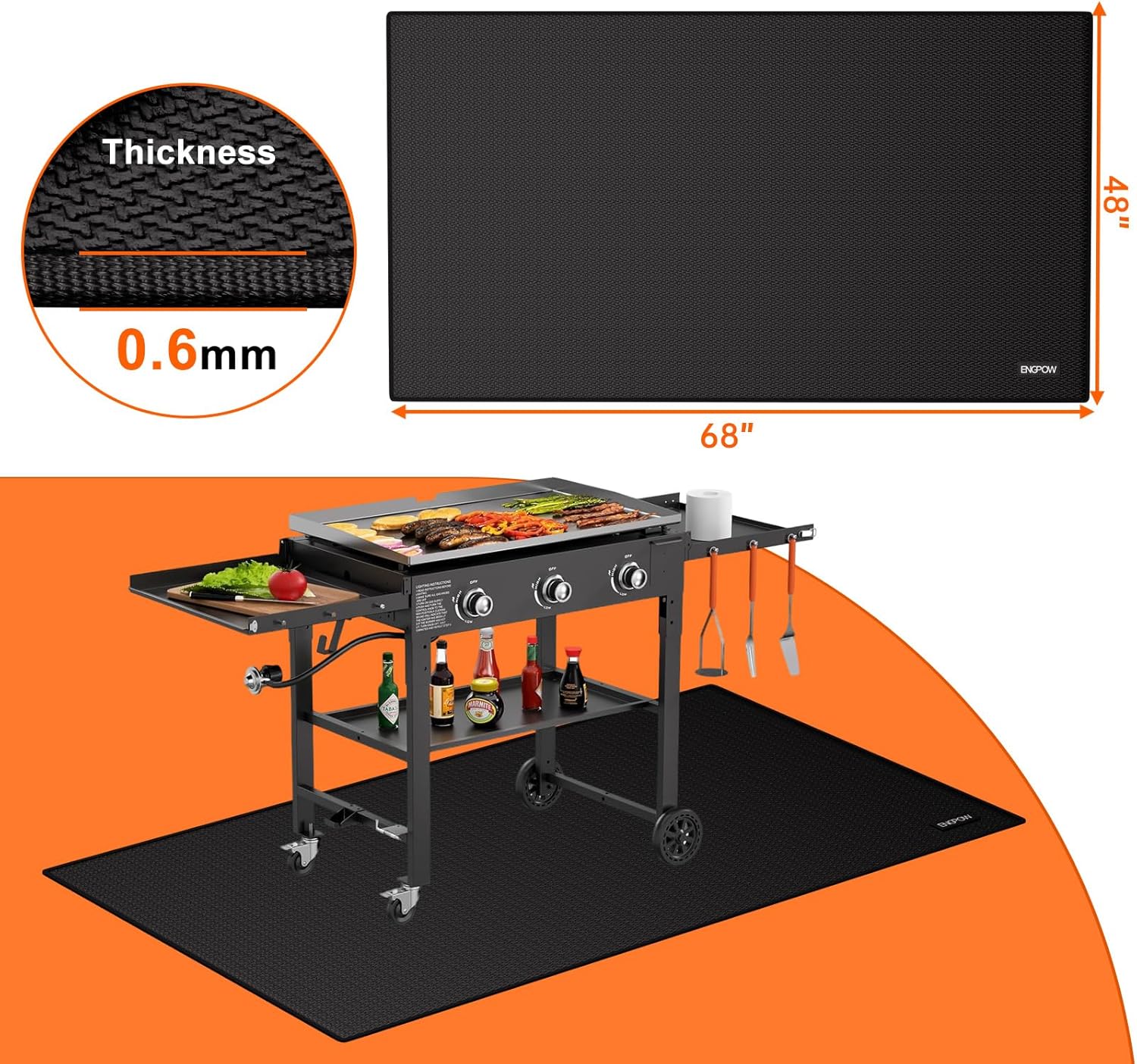 ENGPOW Large 68 x 48 inches Under Grill Mat for Outdoor Grill, Double-Sided Fireproof Indoor Fireplace Mat Fire Pit Mat, Oil-Proof Waterproof BBQ Mat for Deck Patio Lawn,Reusable and Easy to Clean
