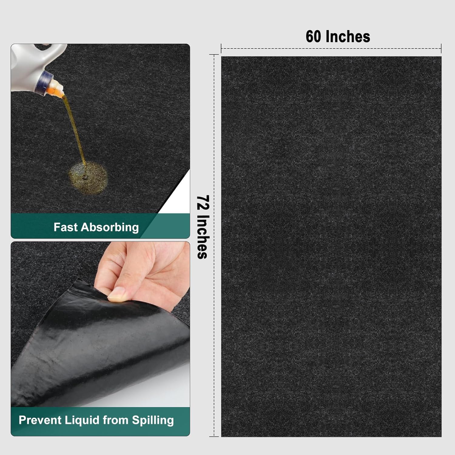 60" x 72" Giant Oil Drip Mat for Garage Driveway, Reusable Floor Oil Spill Leak Absorbent Pads for Motorcycle Car Oil Leak Stain Resistant