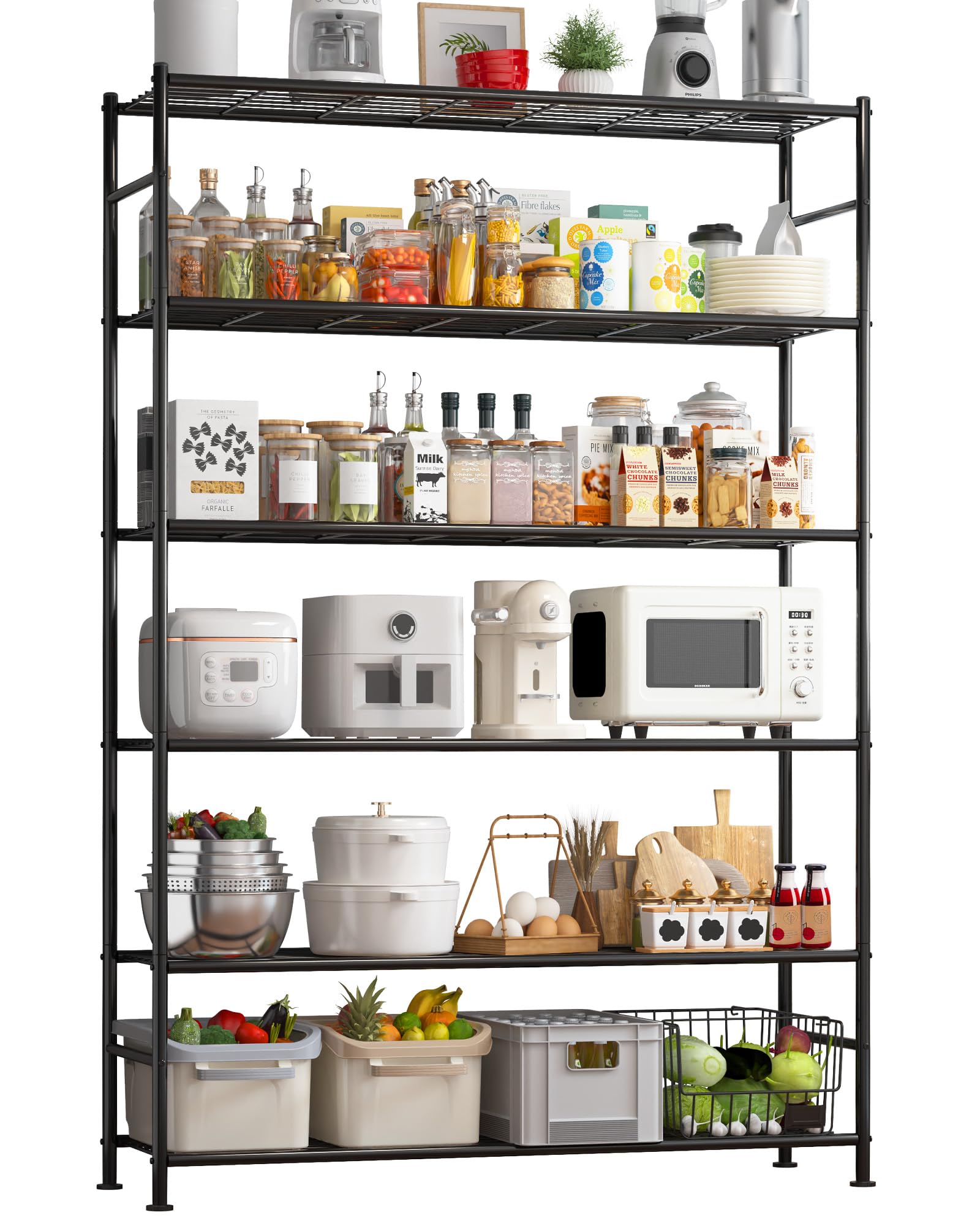 Sakugi Storage Shelves - 5 Tier Shelf Organizer, Heavy Duty Garage Shelving Unit with Leveling Feet, Stable Metal Shelves Organizer for Pantry, Kitchen and Closet, 33.0" W x 12.6" D x 72.0" H, Black