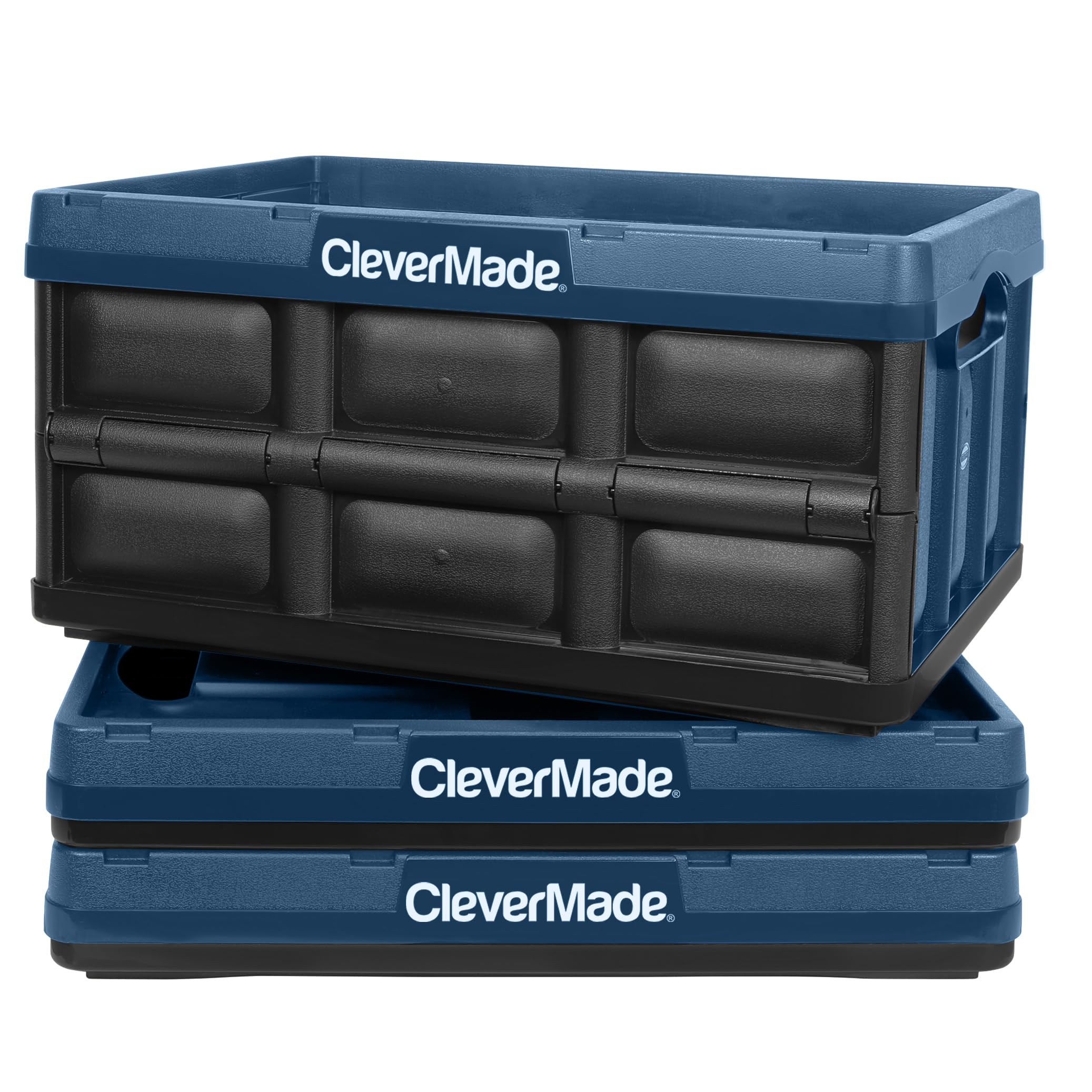 CleverMade Collapsible Storage Bins 46L (3-Pack) – Heavy Duty Collapsible Plastic Storage Bins, Stackable Folding Storage Bins for Car, Garage, Home Organization - Foldable Bins, Obsidian