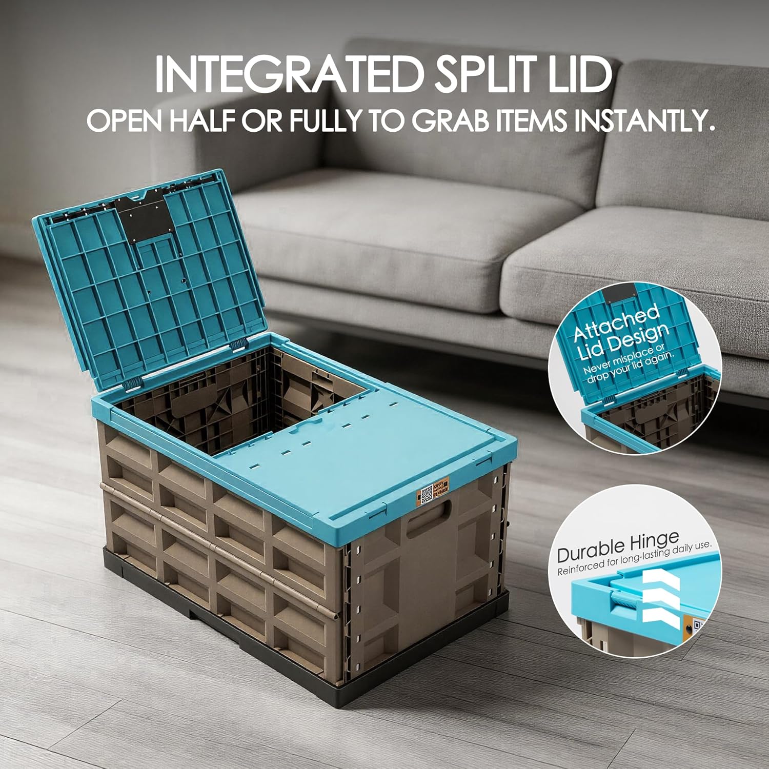 2 Pack Heavy Duty Storage Bins with Lids, 12 Gallon Collapsible Plastic Containers, 400 LBS Stacking Strength Foldable Locking Box for Garage, Camping, Truck Bed (Blue - 45L - Pack of 2)