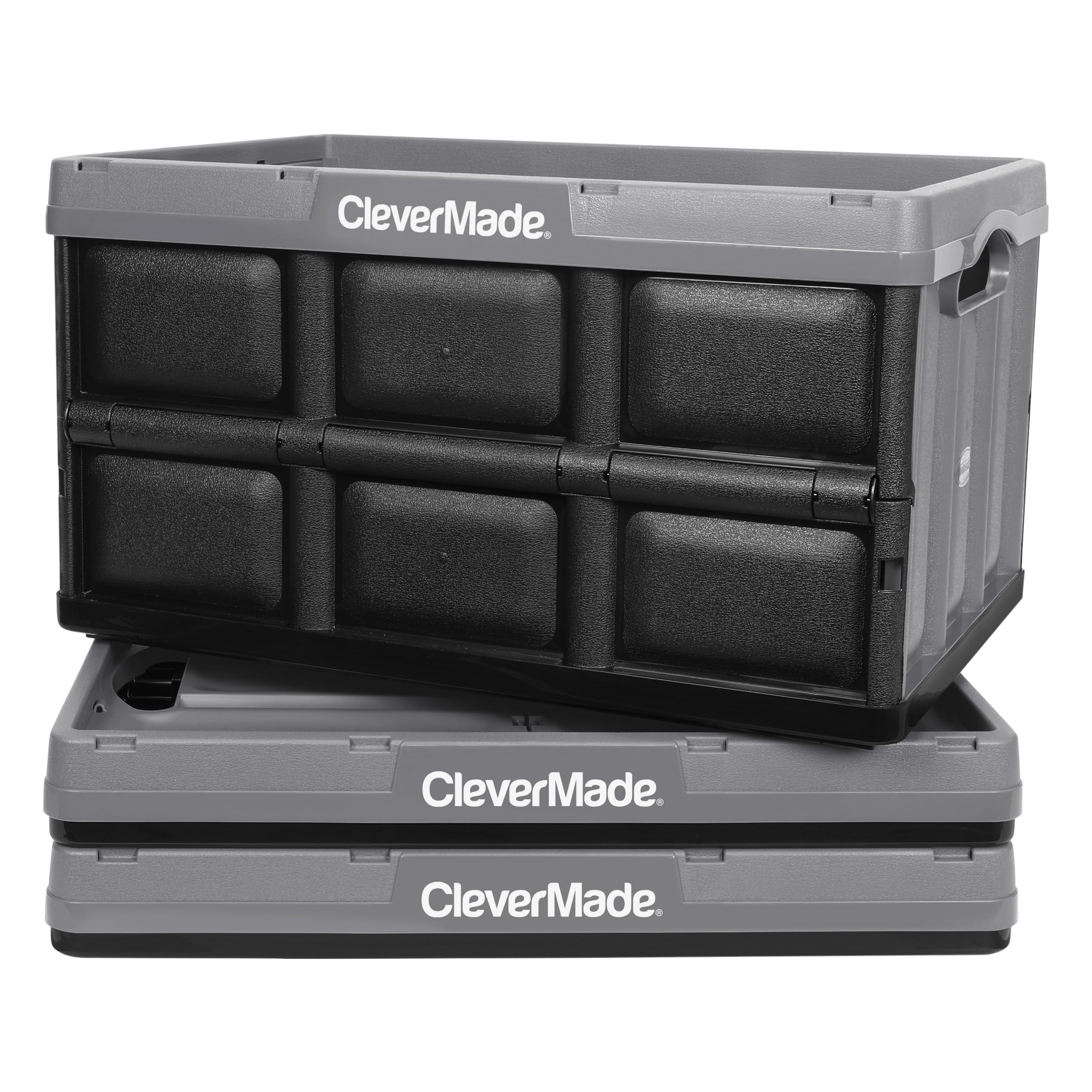 CleverMade Collapsible Storage Bins 46L (3-Pack) – Heavy Duty Collapsible Plastic Storage Bins, Stackable Folding Storage Bins for Car, Garage, Home Organization - Foldable Bins, Obsidian