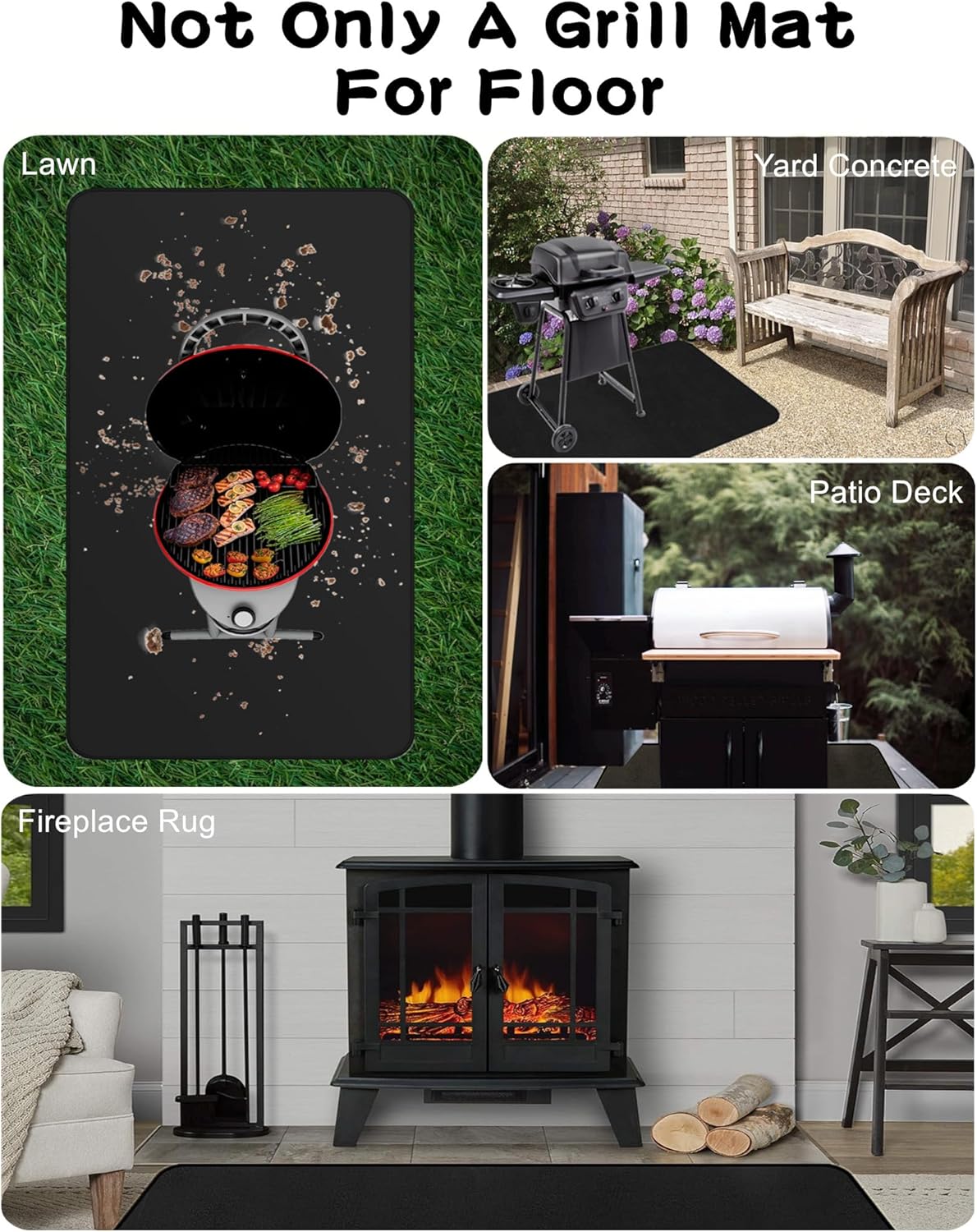 Falezern Large 70 X 48 Inches Under Grill Mat for Outdoor Grill Deck Protector, Double-Sided Fireproof Mat for Under Fire Pit, Waterproof, Oil-Proof and Non-Slip BBQ Grill Floor Mat