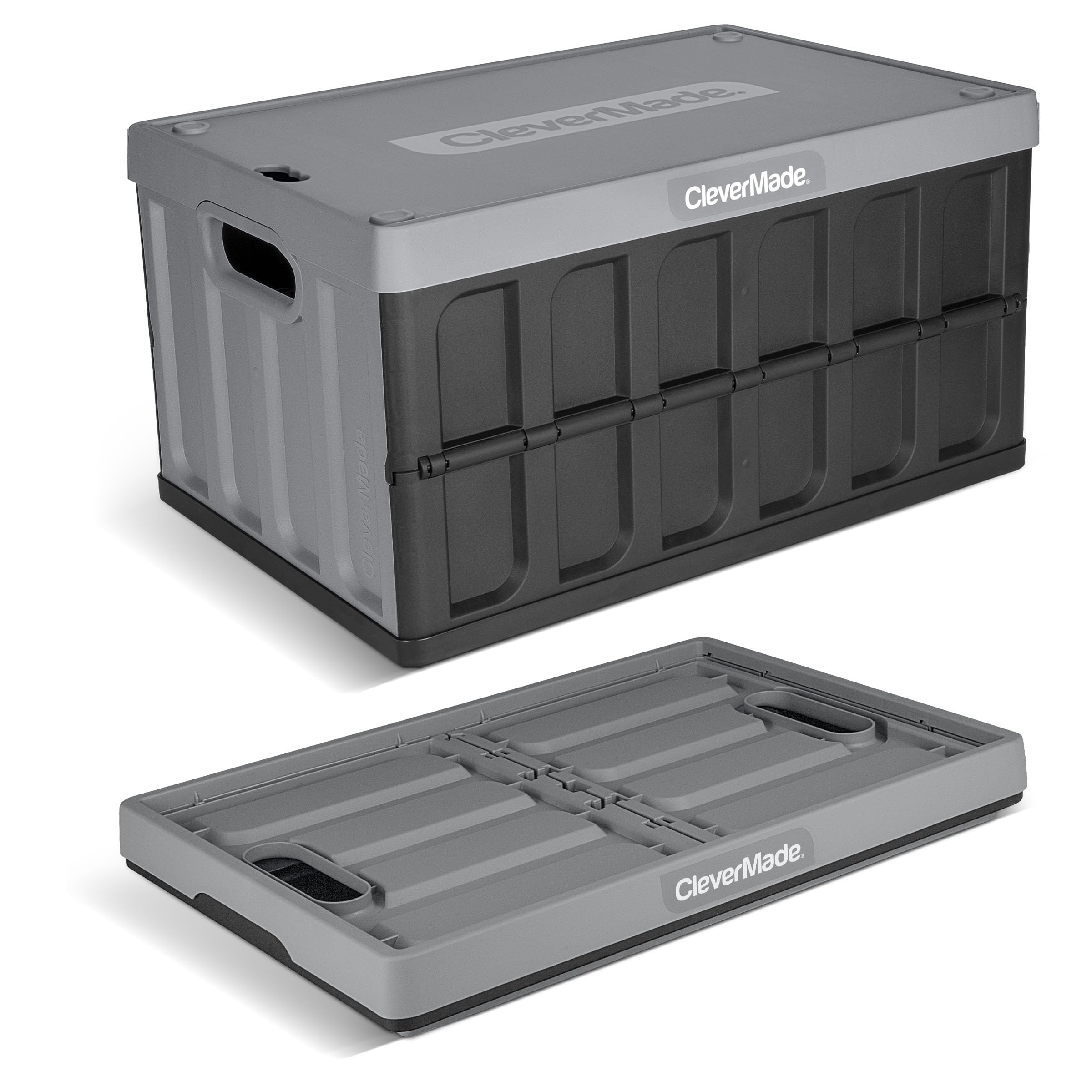 CleverMade Collapsible Storage Bins with Lids (62L, 3 Pack) – Heavy Duty Foldable Plastic Storage Crates for Garage, Closet & Trunk Organization - Ocean