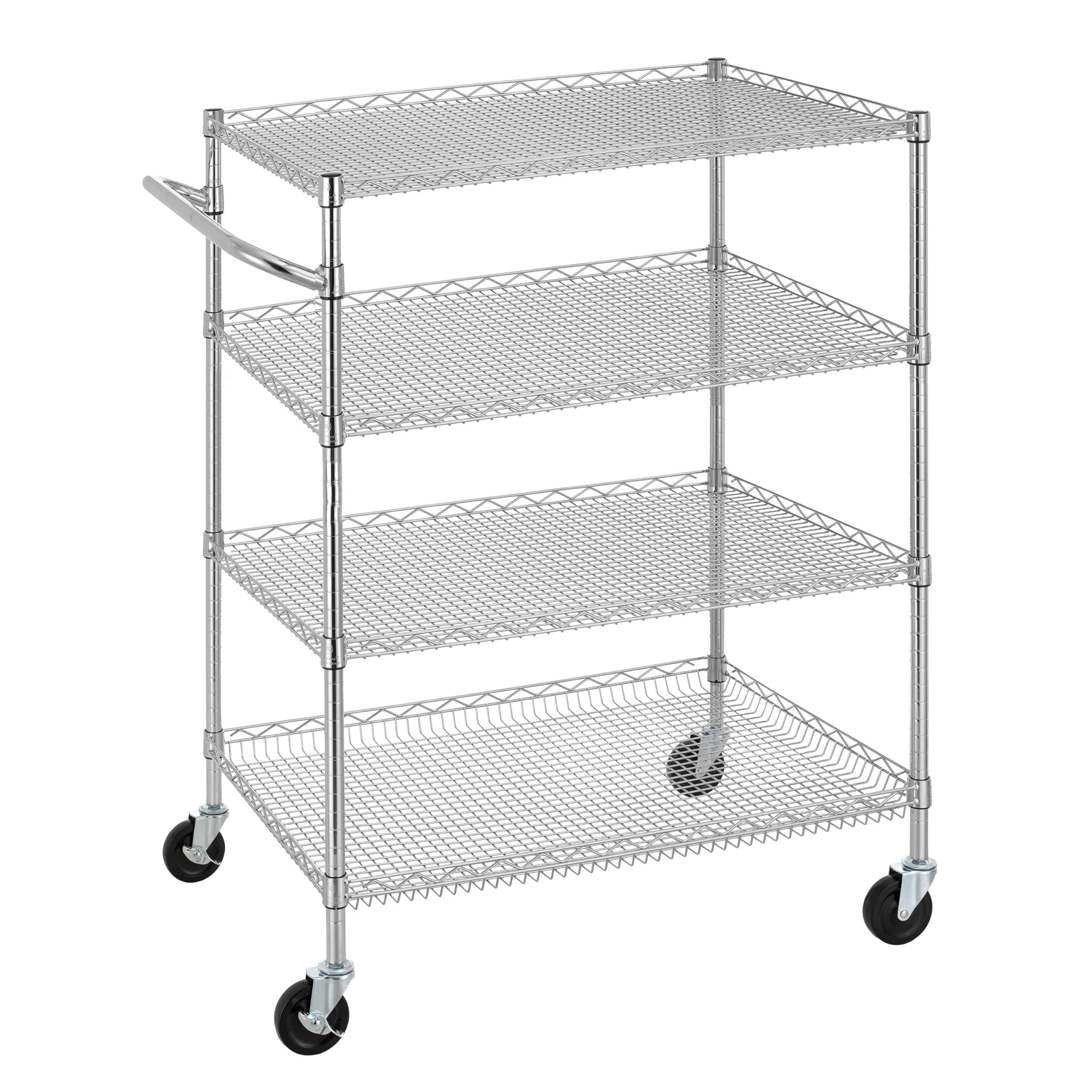 Finnhomy 3 Tier Heavy Duty Commercial Grade Utility Cart, Wire Rolling Cart with Handle Bar, Steel Service Cart with Wheels, Utility Shelf Plant Display Shelf Food Storage Trolley, NSF Listed