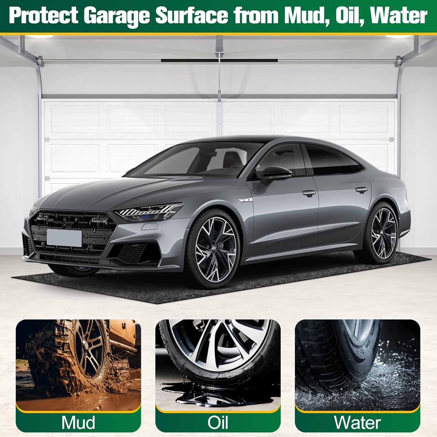 ToLanbbt 2 Pack Garage Floor Mat 60" x 36" - Oil Spill Mat for Under Car Driveway Oil Drip Pad with 8P Tapes, Waterproof Backing, Leak Absorbent, Reusable, Washable, Protect Garage Floor (Dark Gray)