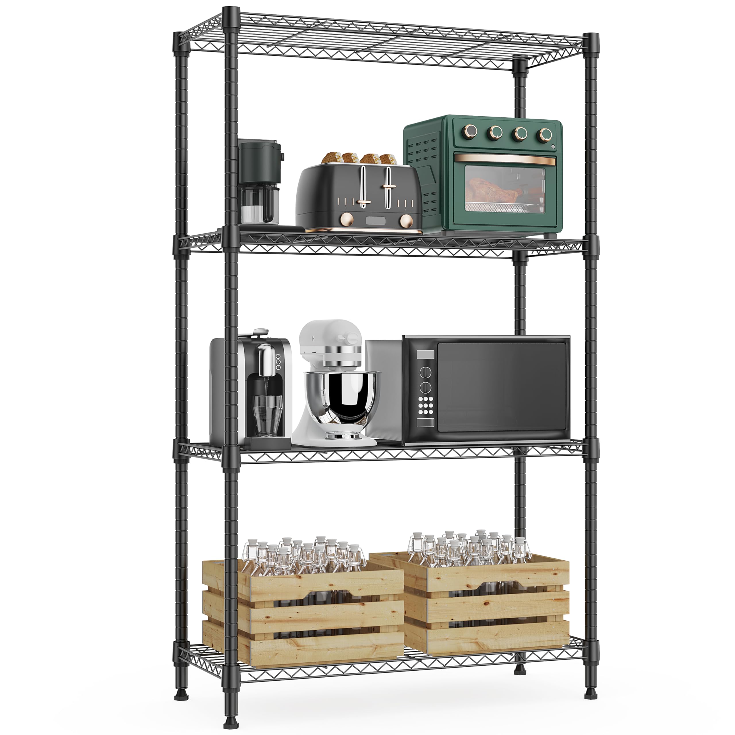 M MZG 5-Shelf Storage Shelves,Wire Shelving Heavy Duty Metal Storage Shelving Unit Adjustable Garage Shelving Rack Pantry Kitchen (Chrome, 4 Tier,15.8" D x 45.3" W x 59.4" H)