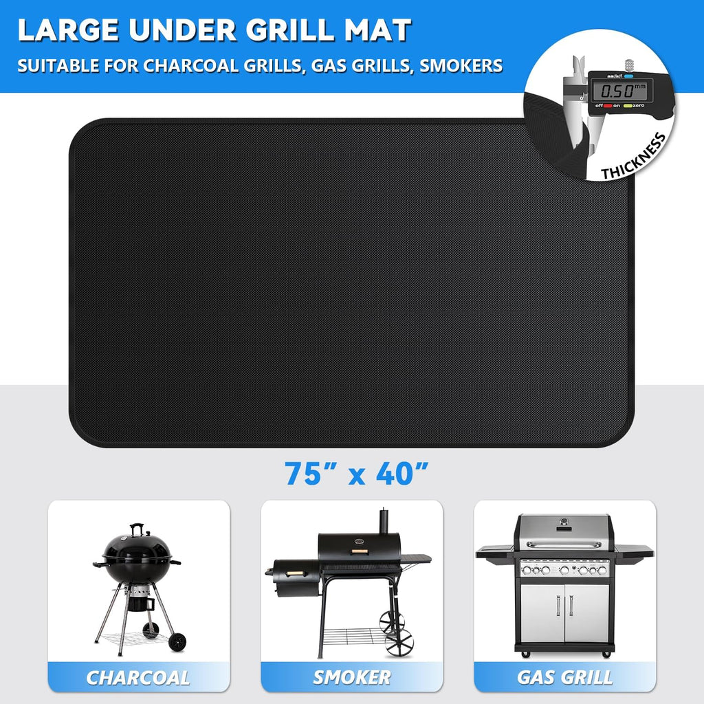 Large 75 x 40 inch Under Grill Mats for Outdoor Grill, Double-Sided Fireproof Deck Patio Protector Mat, Waterproof Oil-Proof BBQ Floor Pad Indoor Fire Pit Fireplace Mat