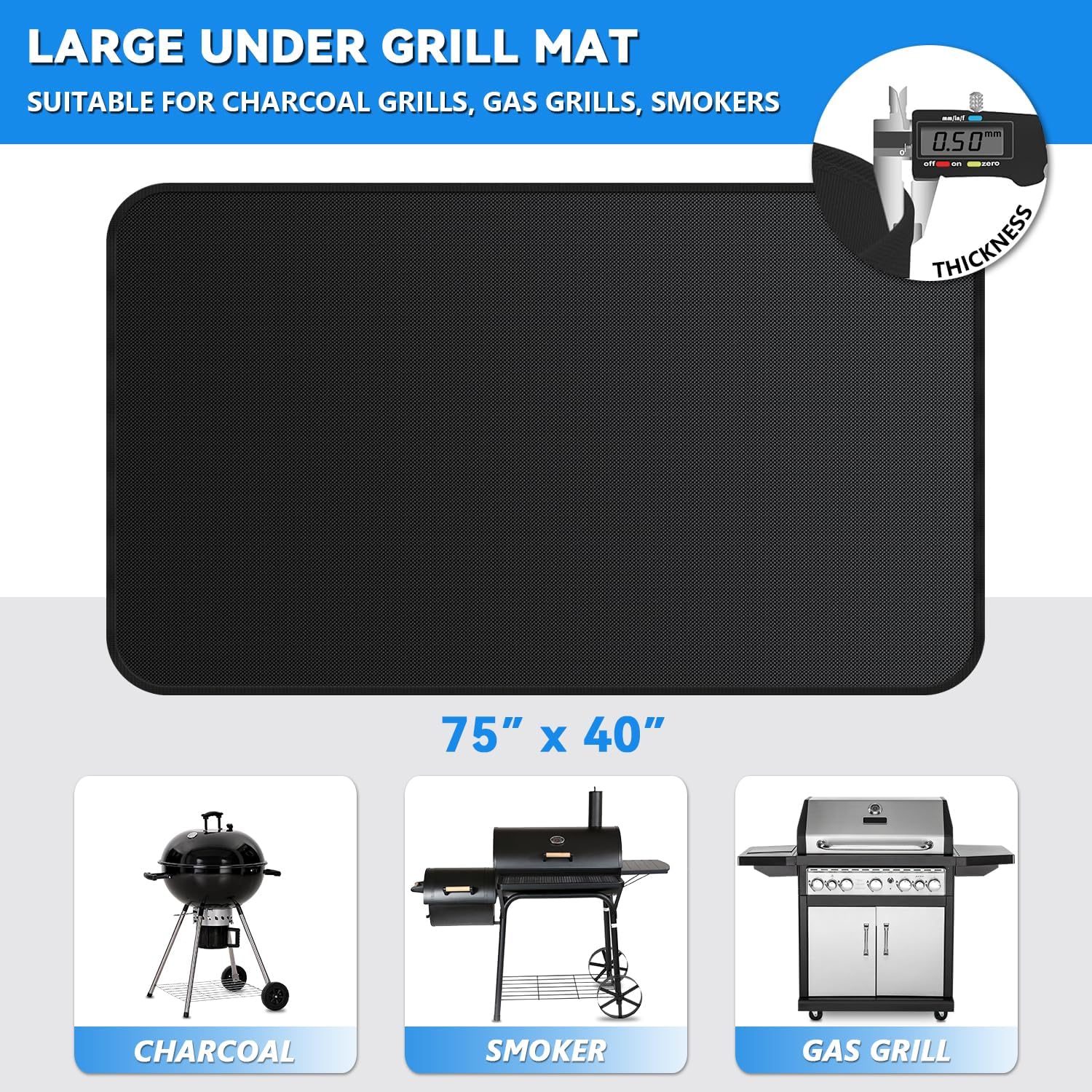 Large 75 x 40 inch Under Grill Mats for Outdoor Grill, Double-Sided Fireproof Deck Patio Protector Mat, Waterproof Oil-Proof BBQ Floor Pad Indoor Fire Pit Fireplace Mat