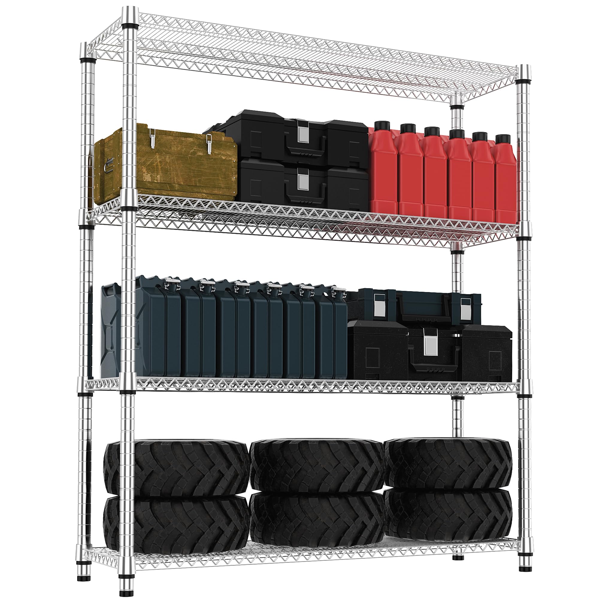 M MZG 5-Shelf Storage Shelves,Wire Shelving Heavy Duty Metal Storage Shelving Unit Adjustable Garage Shelving Rack Pantry Kitchen (Chrome, 4 Tier,15.8" D x 45.3" W x 59.4" H)