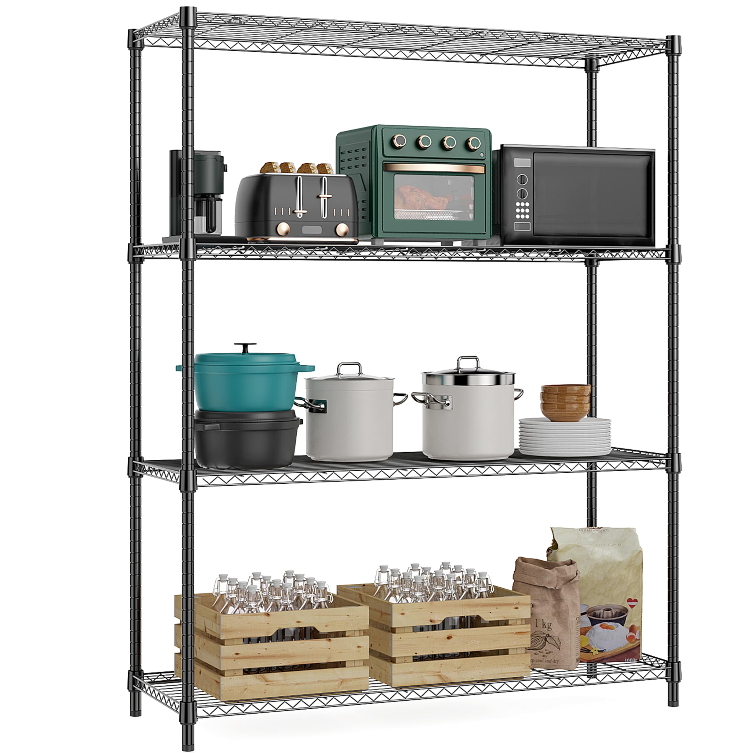 M MZG 5-Shelf Storage Shelves,Wire Shelving Heavy Duty Metal Storage Shelving Unit Adjustable Garage Shelving Rack Pantry Kitchen (Chrome, 4 Tier,15.8" D x 45.3" W x 59.4" H)