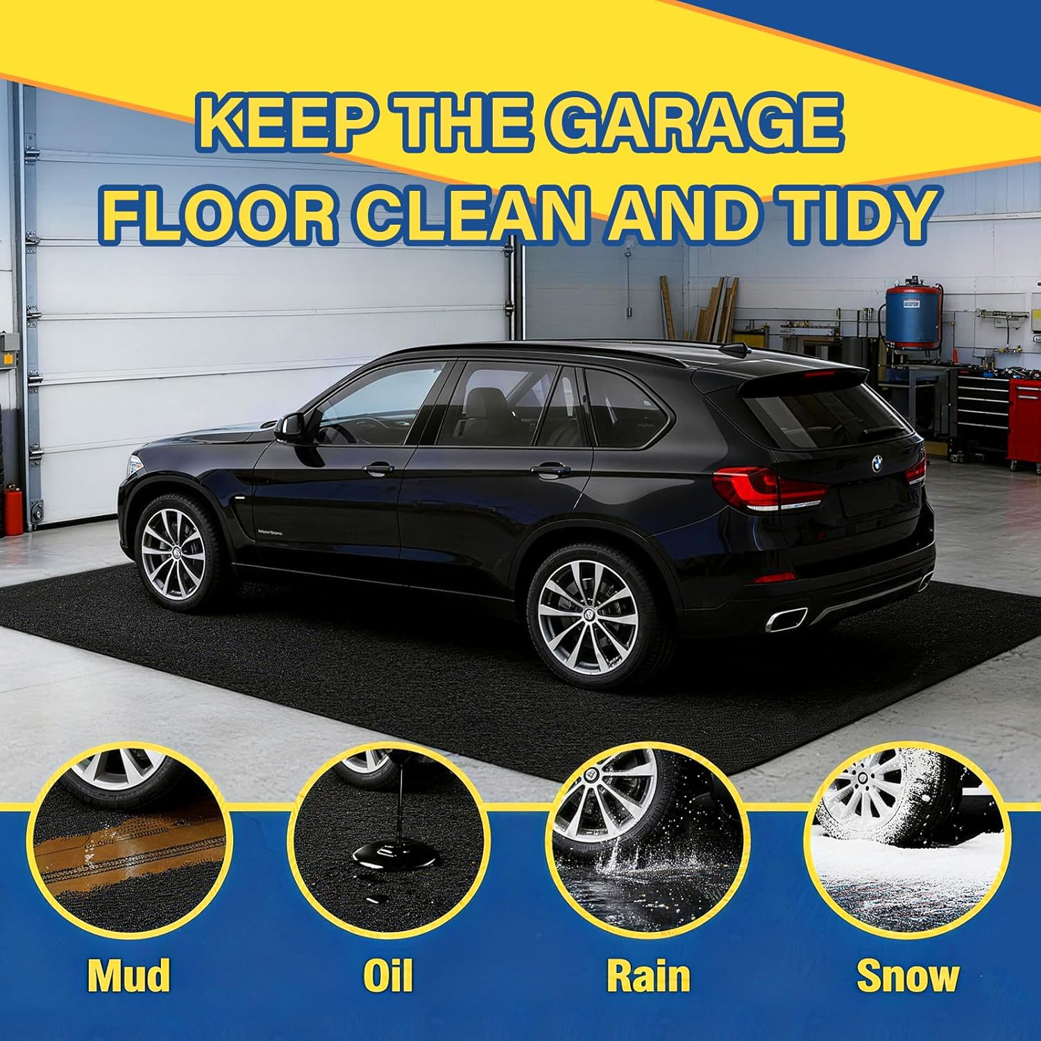 AHEONLAR Oil Spill Mat, 60" x 72" Waterproof Garage Floor Mat, Durable Garage Floor Mats for Under Car, Oil Change Mat Easy to Clean, Washable Garage Mat Protect Floor from Spill & Stain（Black）