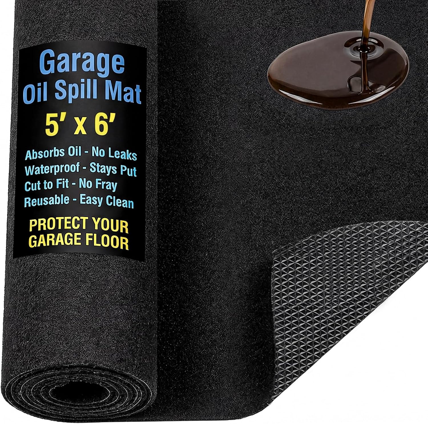AHEONLAR Oil Spill Mat, 60" x 72" Waterproof Garage Floor Mat, Durable Garage Floor Mats for Under Car, Oil Change Mat Easy to Clean, Washable Garage Mat Protect Floor from Spill & Stain（Black）