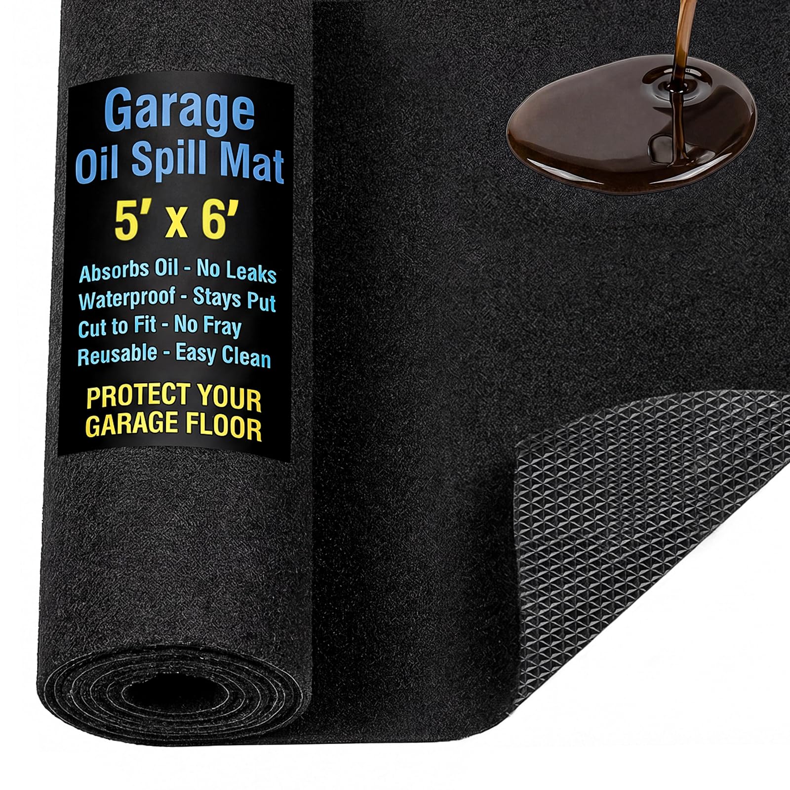 AHEONLAR Oil Spill Mat, 60" x 72" Waterproof Garage Floor Mat, Durable Garage Floor Mats for Under Car, Oil Change Mat Easy to Clean, Washable Garage Mat Protect Floor from Spill & Stain（Black）