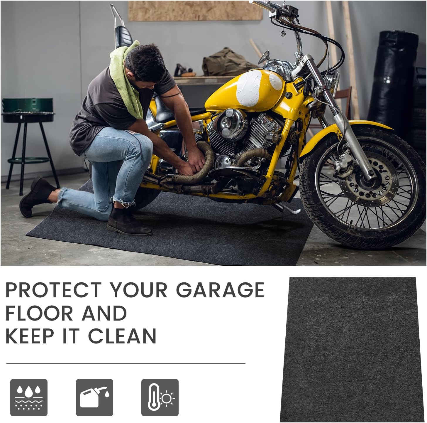 1 Pcs 29 x 36 Inch Garage Floor Mat Oil Spill Mat Oil Absorbent Pads Reusable, Washable, Waterproof Backing Contains Liquids, Protects Garage Floor or Driveway Surface, Black